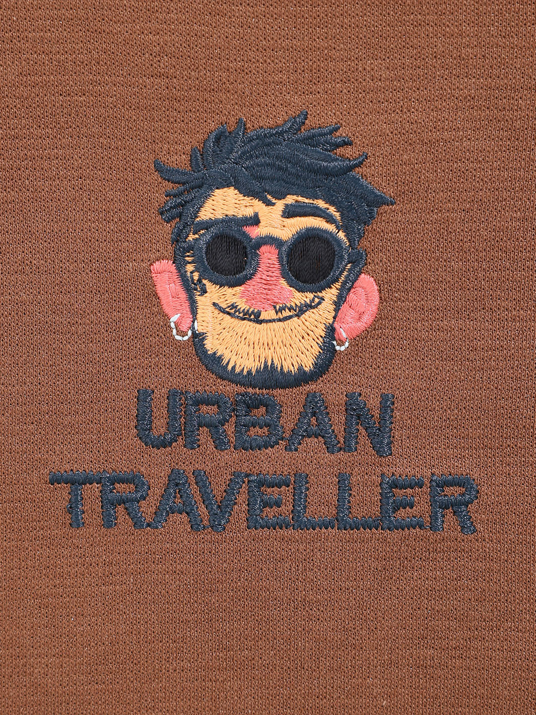 Men's Brown Relaxed Fit Embroided Casual Sweatshirt - Image 6