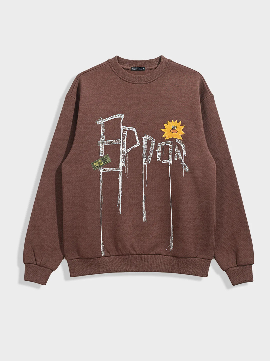 Men's Brown Relaxed Fit Embroided Casual Sweatshirt - Image 3