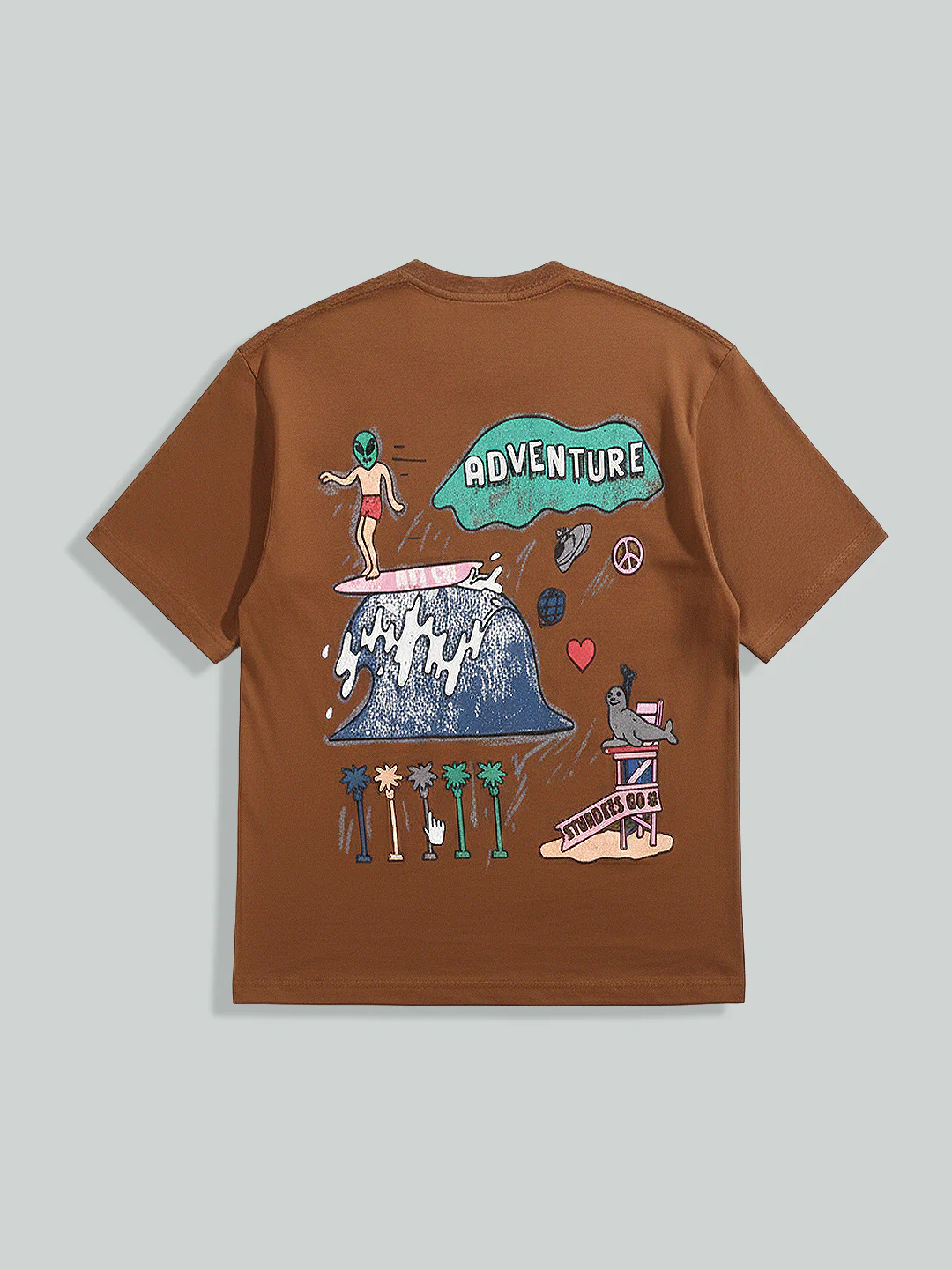 Men's Brown Relaxed Fit Embroided 240 GSM Casual T-Shirt - Image 6