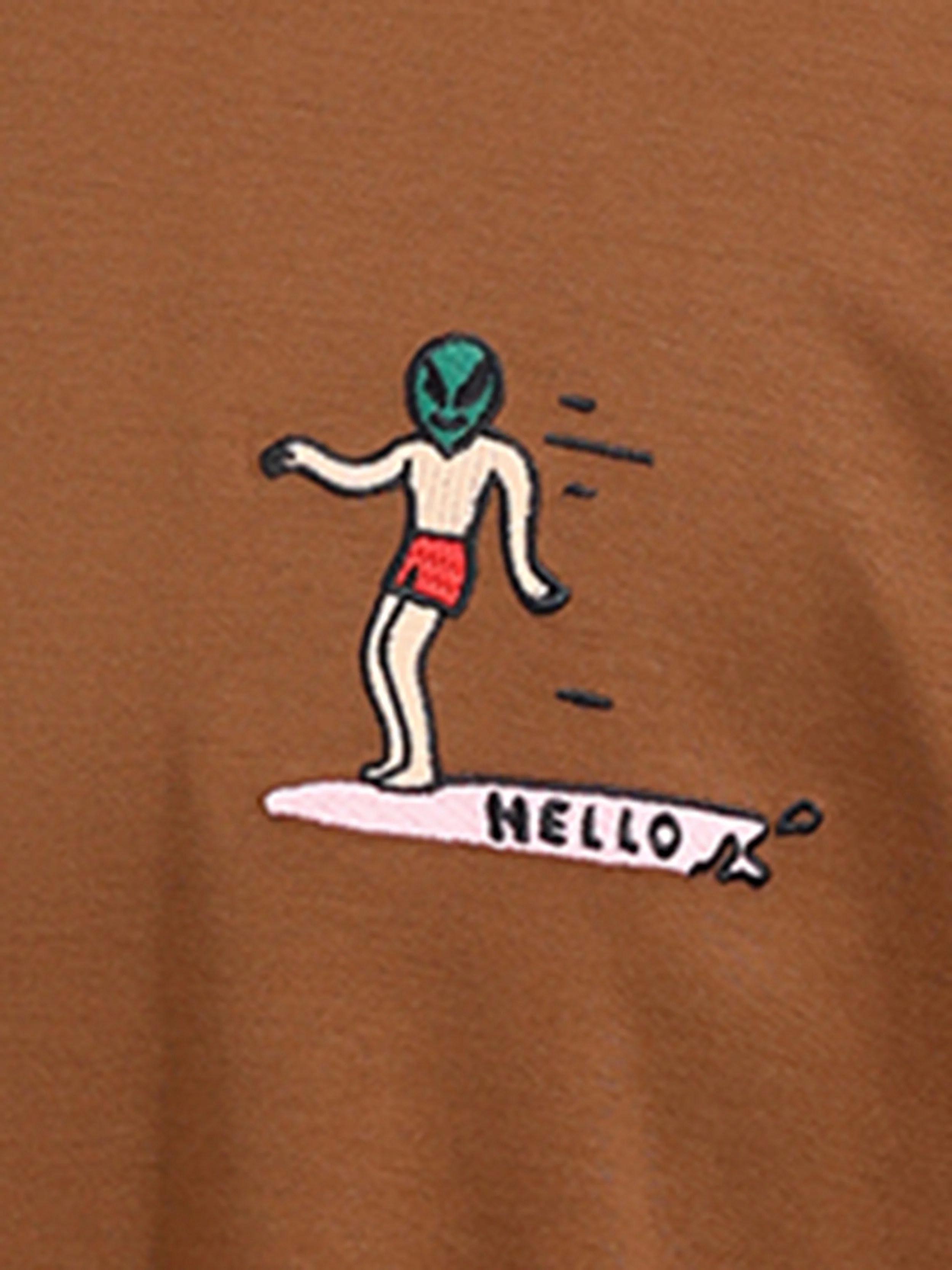 Men's Brown Relaxed Fit Embroided 240 GSM Casual T-Shirt - Image 7