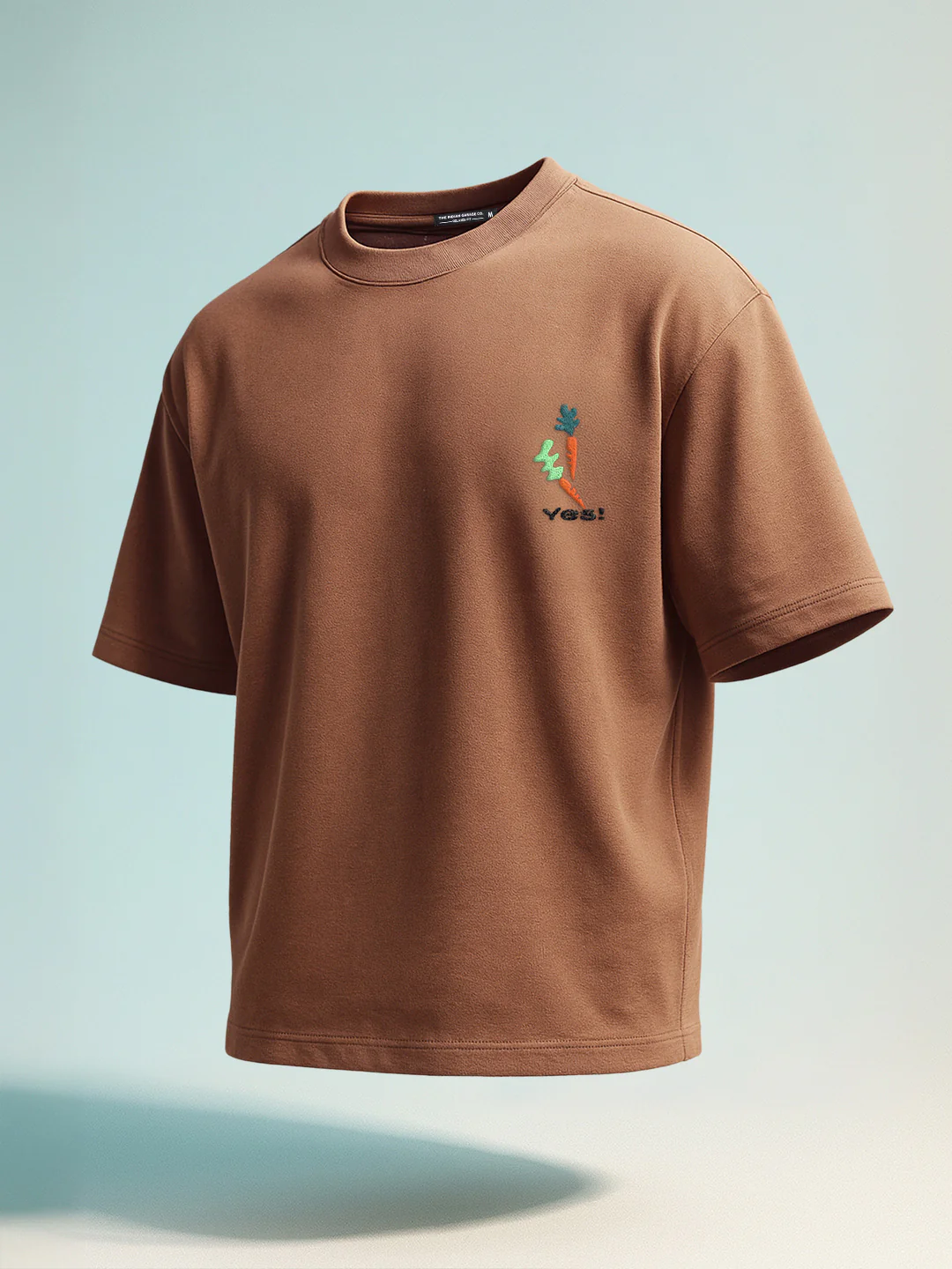 Men's Brown Relaxed Fit Embroided 240 GSM Casual T-Shirt - Image 2