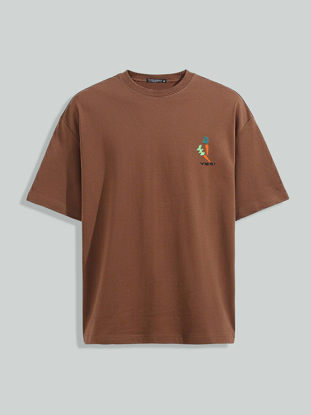 Men's Brown Relaxed Fit Embroided 240 GSM Casual T-Shirt - Image 5