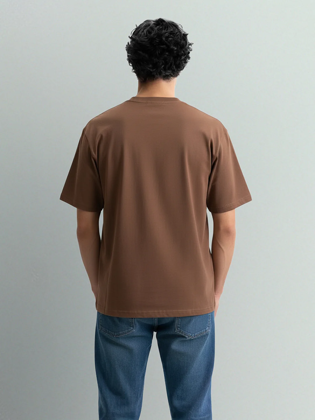 Men's Brown Relaxed Fit Embroided 240 GSM Casual T-Shirt - Image 4
