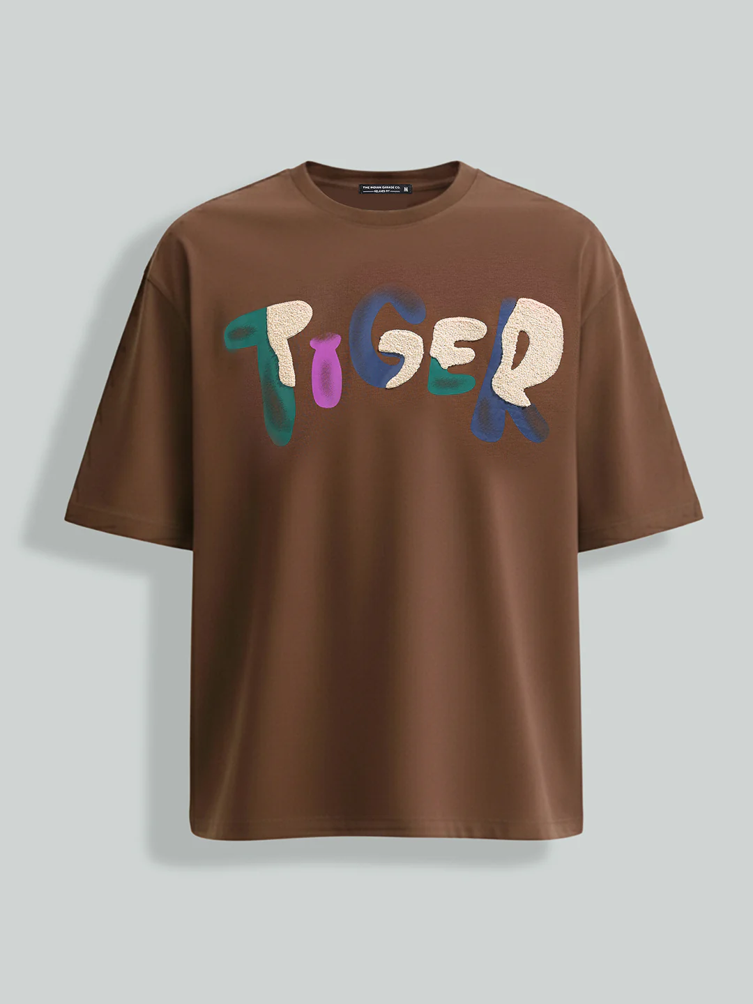 Men's Brown Relaxed Fit Embroided 240 GSM Casual T-Shirt - Image 5