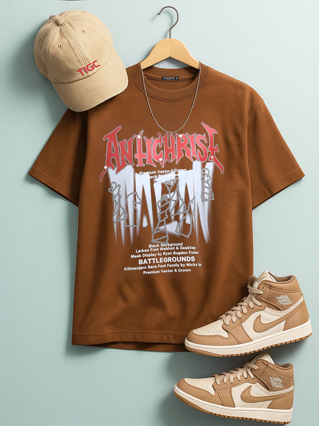 Men's Brown Relaxed Fit Graphic Printed 240 GSM Casual T-Shirt - Image 2