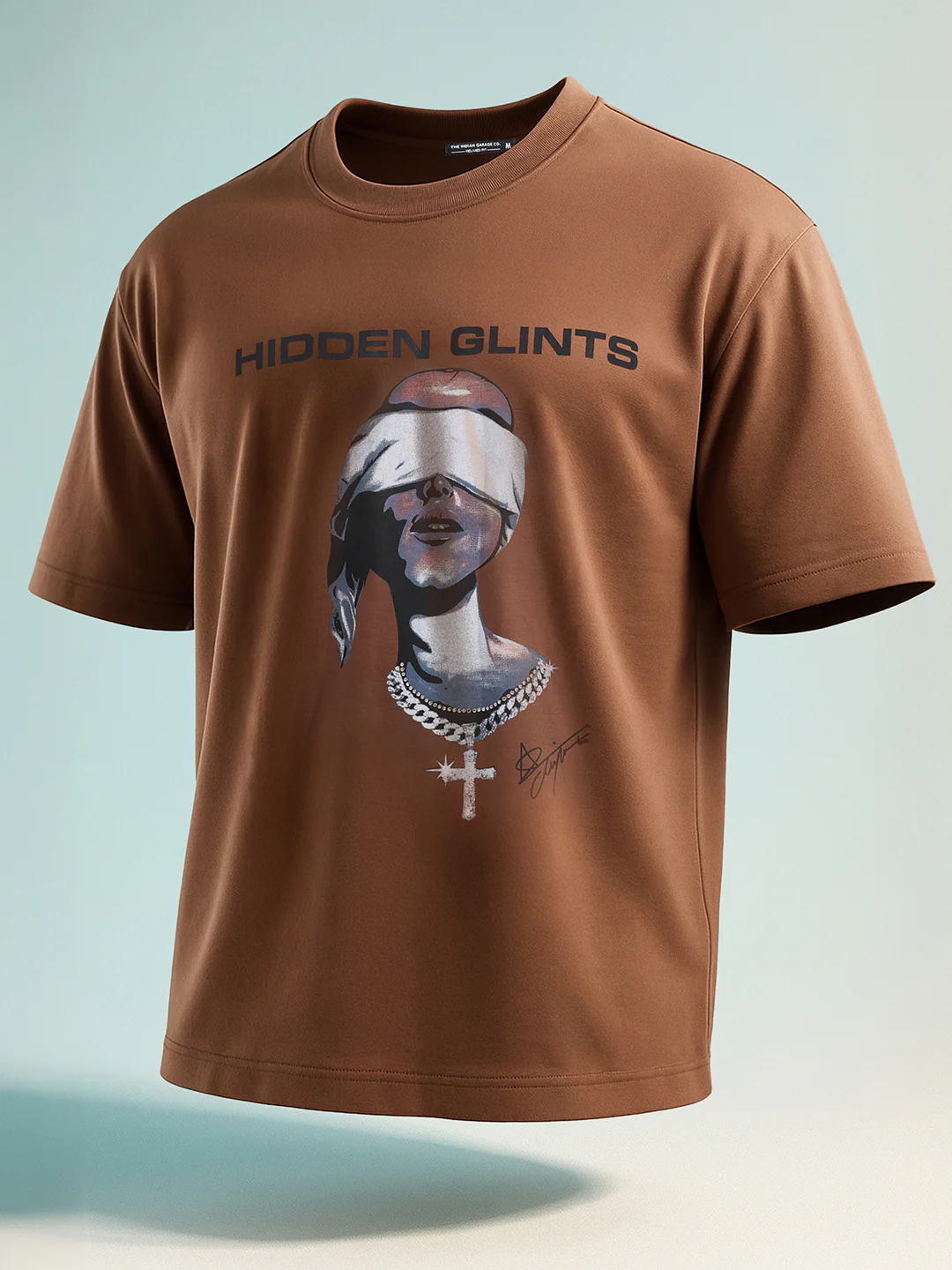 Men's Brown Relaxed Fit Graphic Printed 240 GSM Casual T-Shirt - Image 2