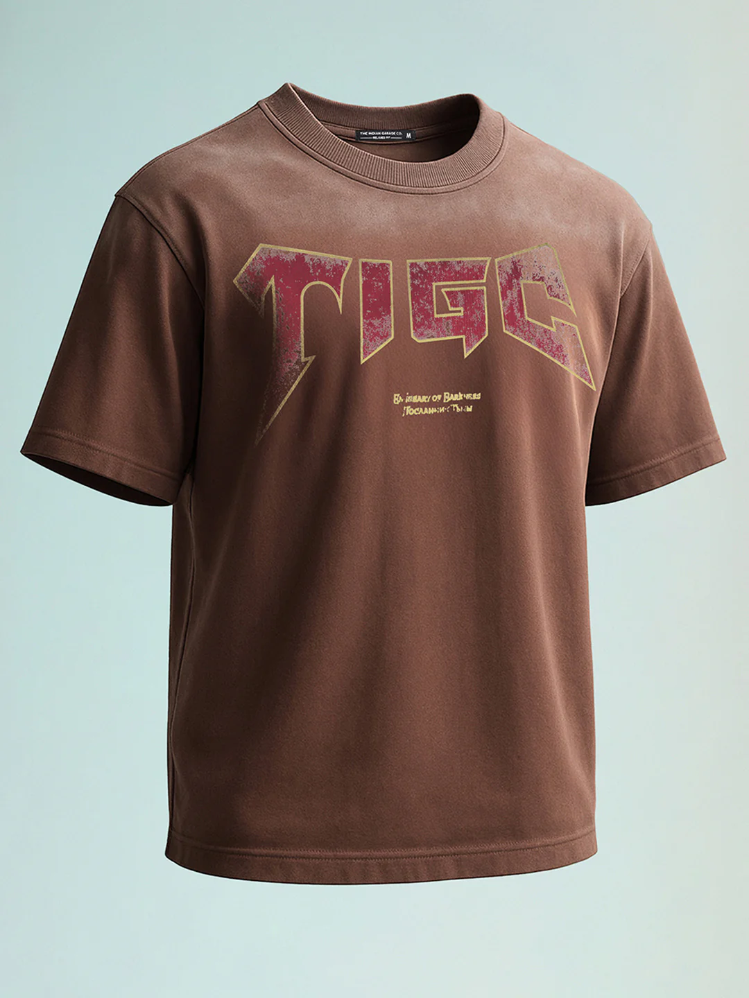 Men's Brown Relaxed Fit Graphic Printed 240 GSM Street Wear T-Shirt - Image 2