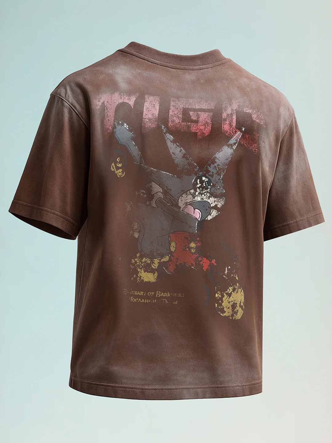 Men's Brown Relaxed Fit Graphic Printed 240 GSM Street Wear T-Shirt - Image 3