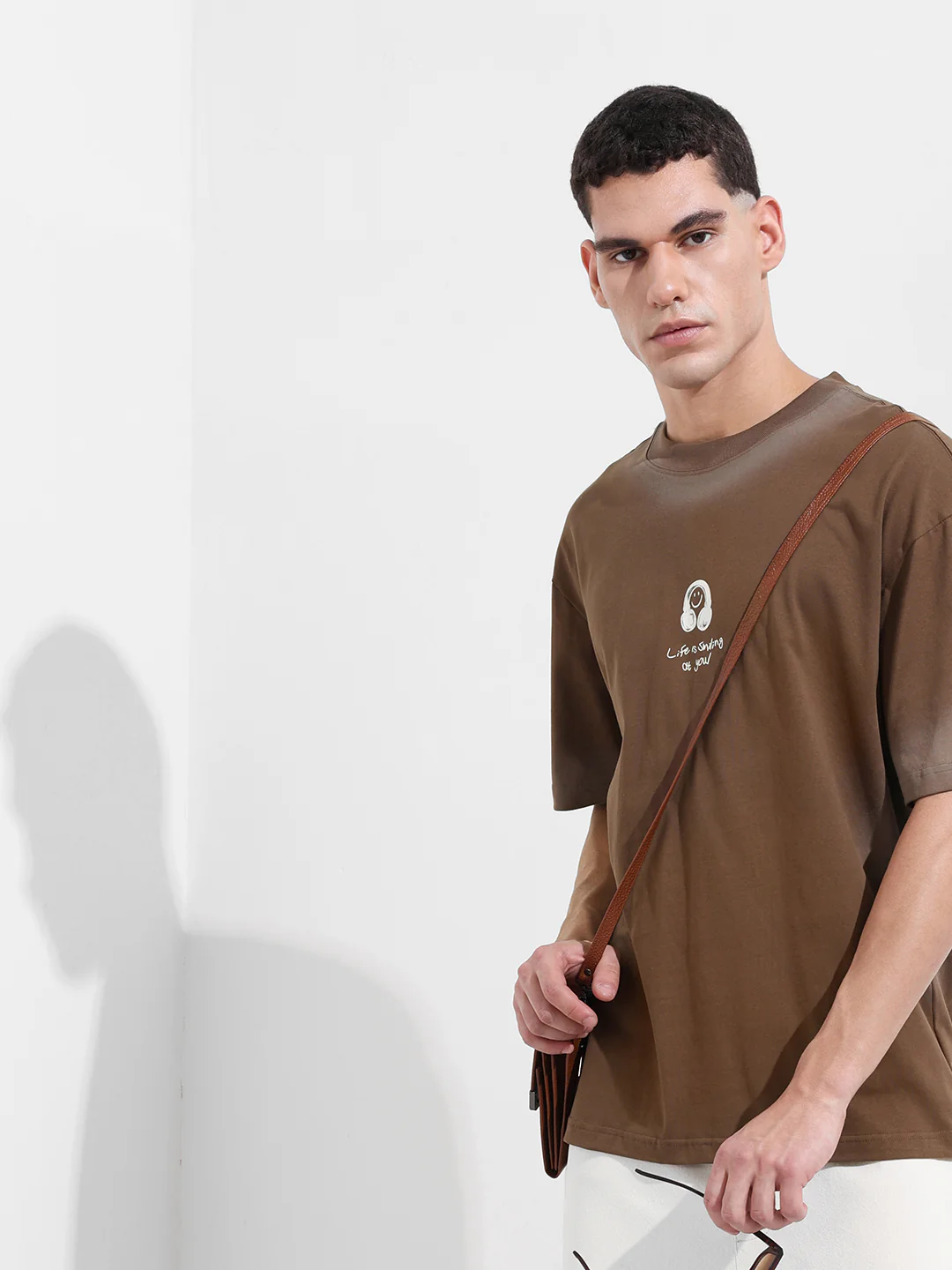 Men's Brown Relaxed Fit Graphic Printed 240 GSM Street Wear T-Shirt - Image 5