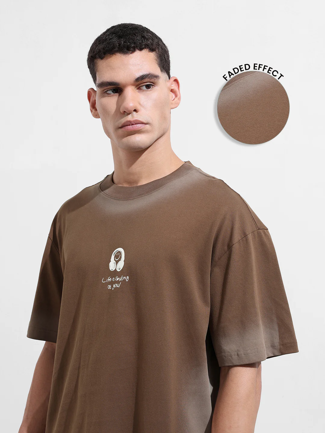 Men's Brown Relaxed Fit Graphic Printed 240 GSM Street Wear T-Shirt - Image 7