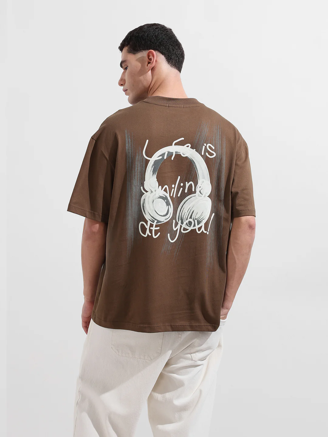 Men's Brown Relaxed Fit Graphic Printed 240 GSM Street Wear T-Shirt - Image 8