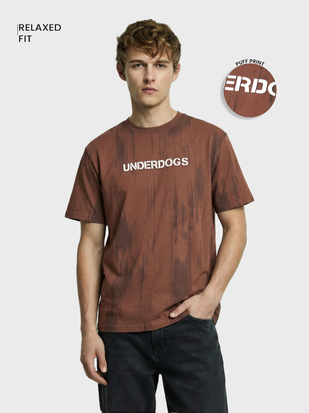 Men's Brown Relaxed Fit Printed Casual T-Shirts - Image 2