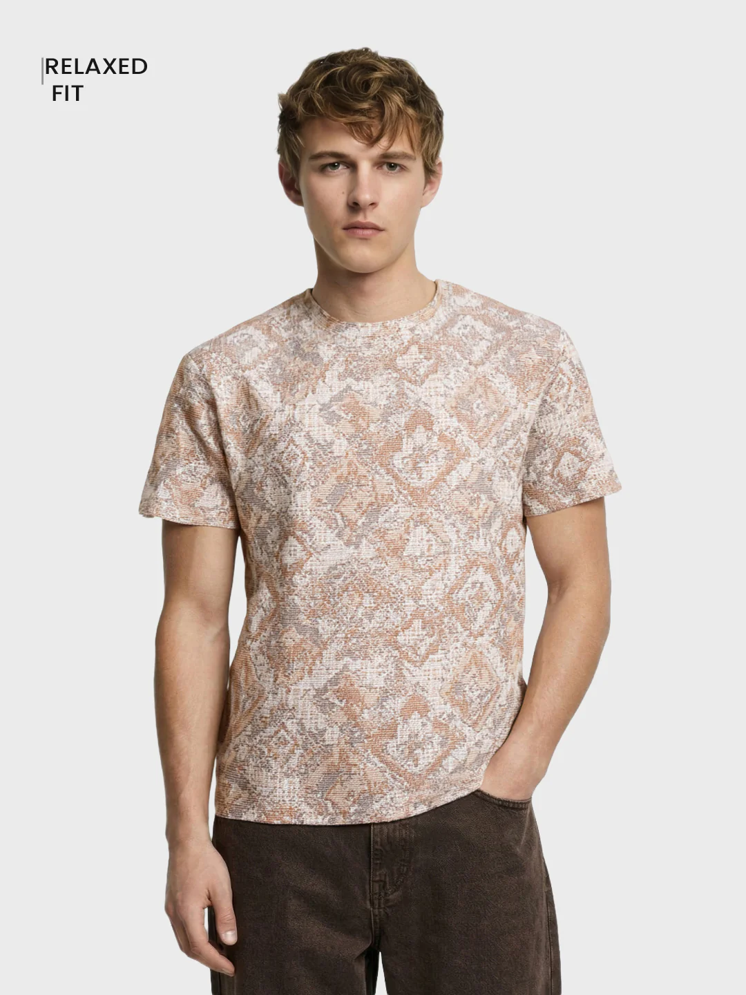Men's Brown Relaxed Fit Printed Resort Wear T-Shirt - Image 2