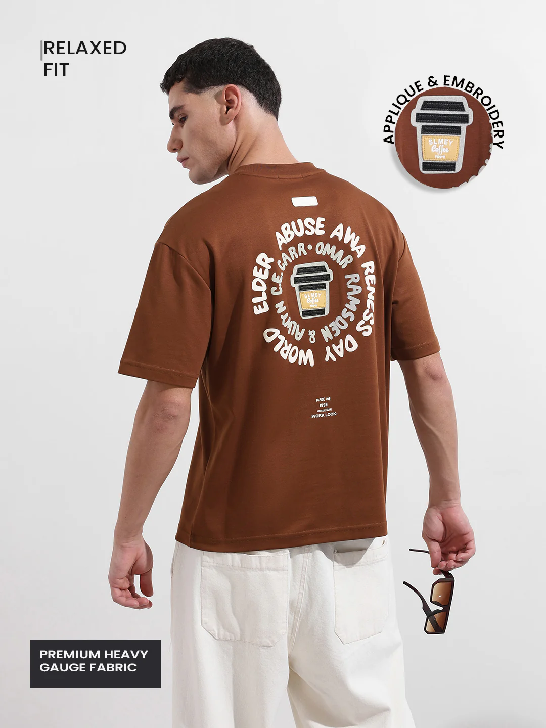 Men's Brown Relaxed Fit Printed 240 GSM Street Wear T-Shirt - Image 3