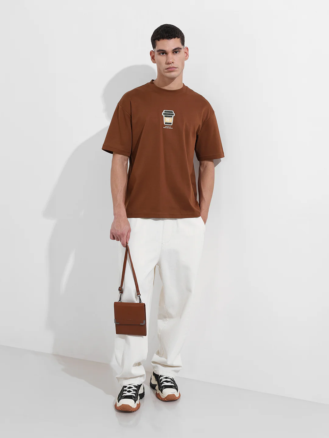 Men's Brown Relaxed Fit Printed 240 GSM Street Wear T-Shirt - Image 4