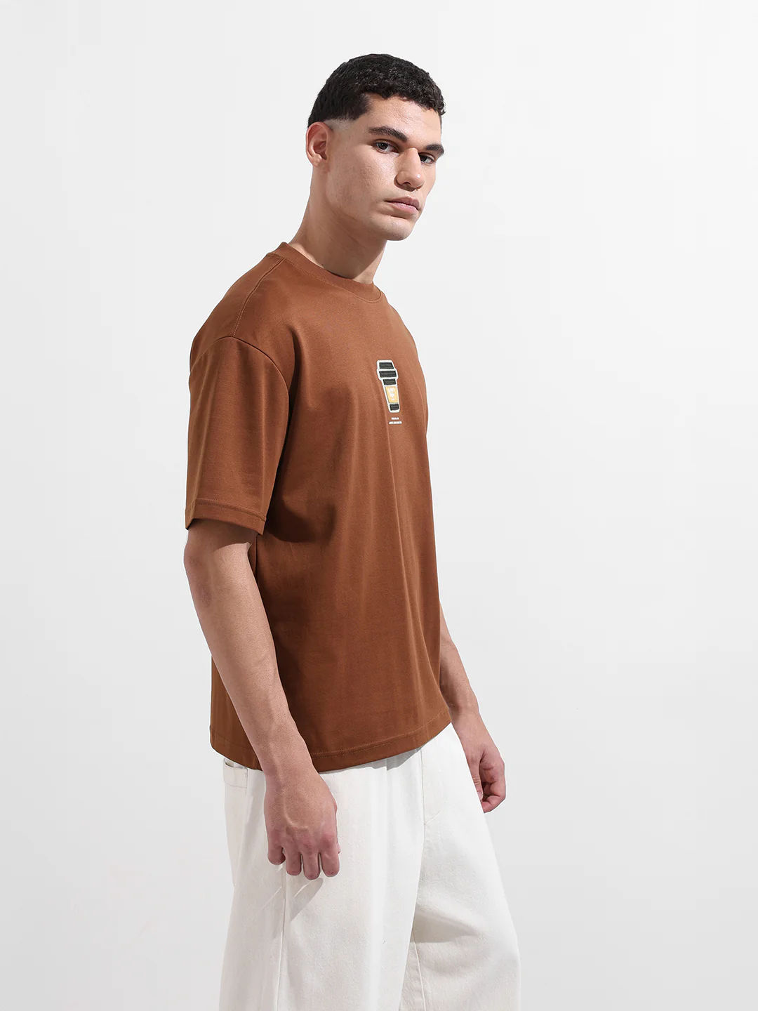 Men's Brown Relaxed Fit Printed 240 GSM Street Wear T-Shirt - Image 5