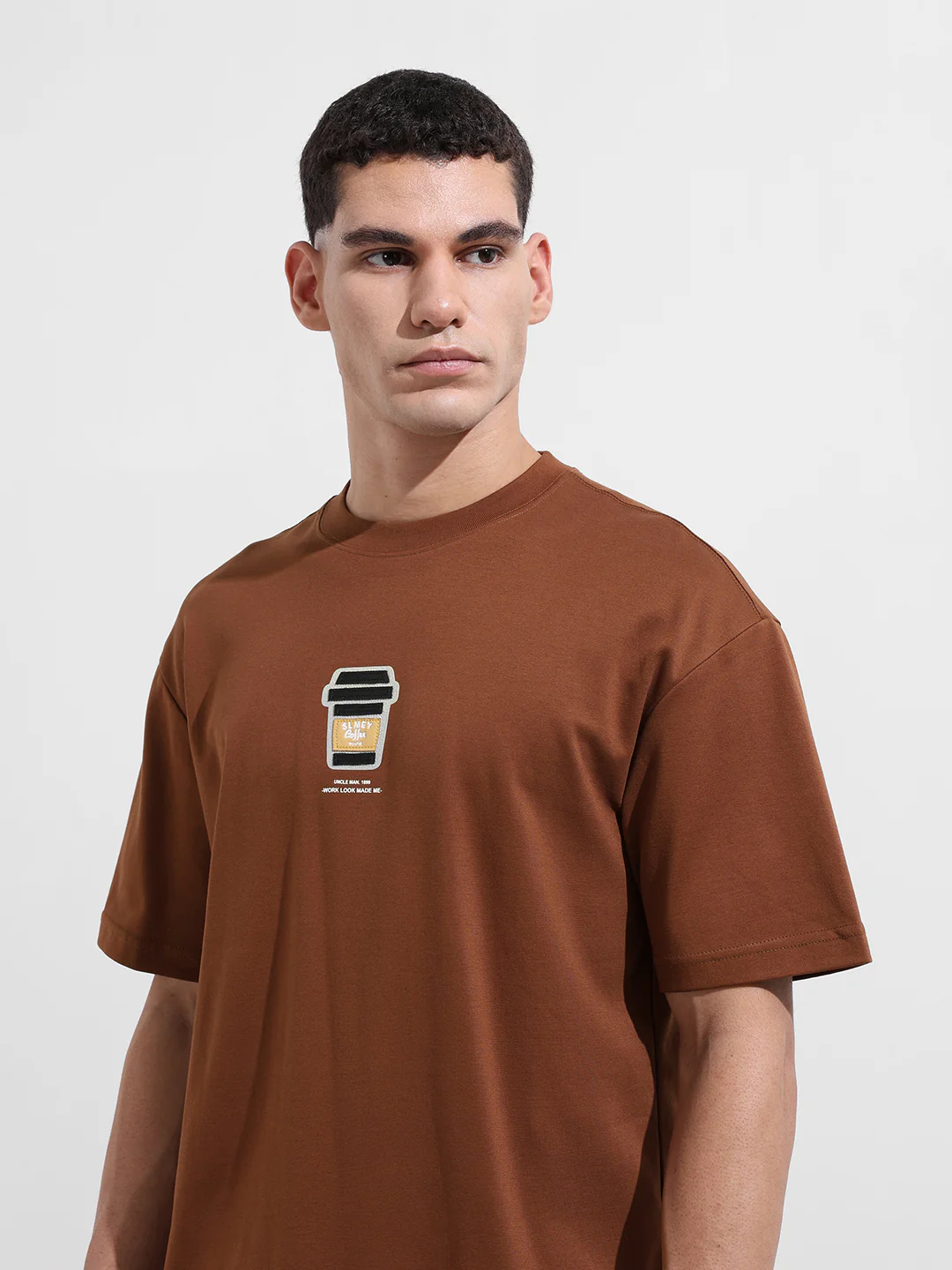 Men's Brown Relaxed Fit Printed 240 GSM Street Wear T-Shirt - Image 6