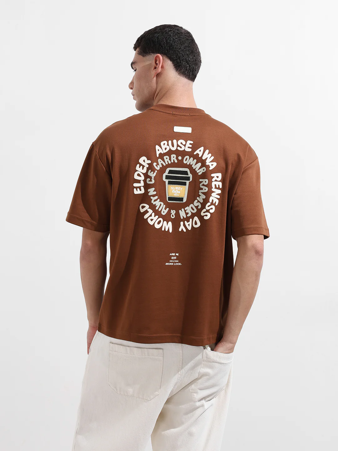 Men's Brown Relaxed Fit Printed 240 GSM Street Wear T-Shirt - Image 7