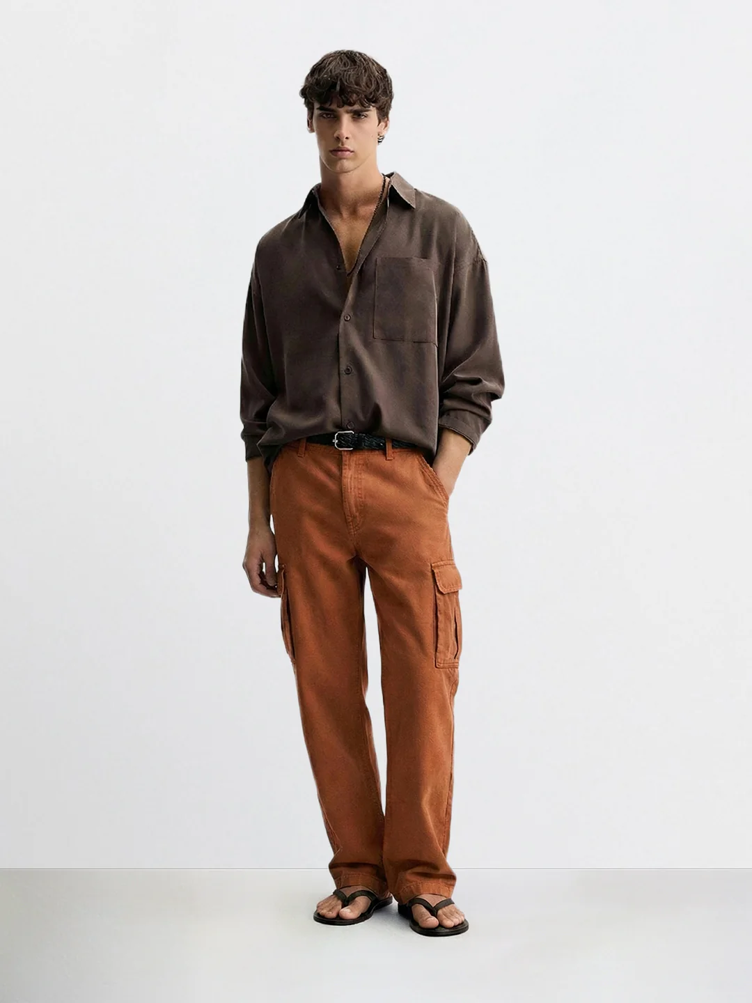 Men's Brown Relaxed Fit Solid Casual Jeans - Image 3