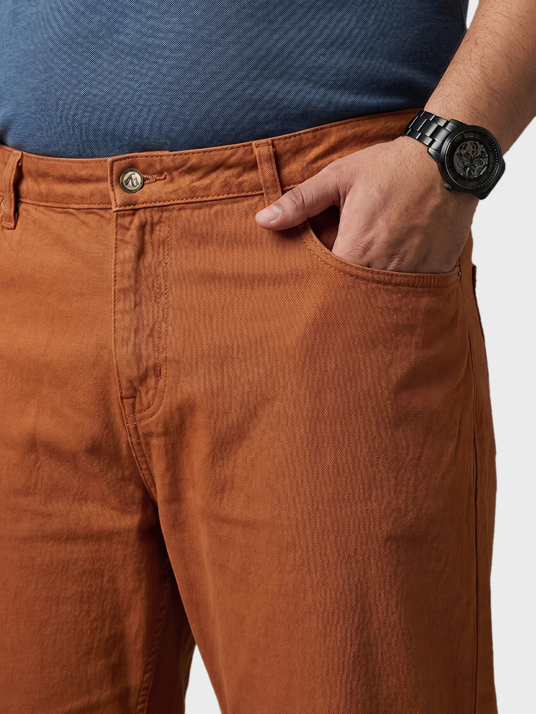 Men's Brown Relaxed Fit Solid Casual Jeans - Image 7