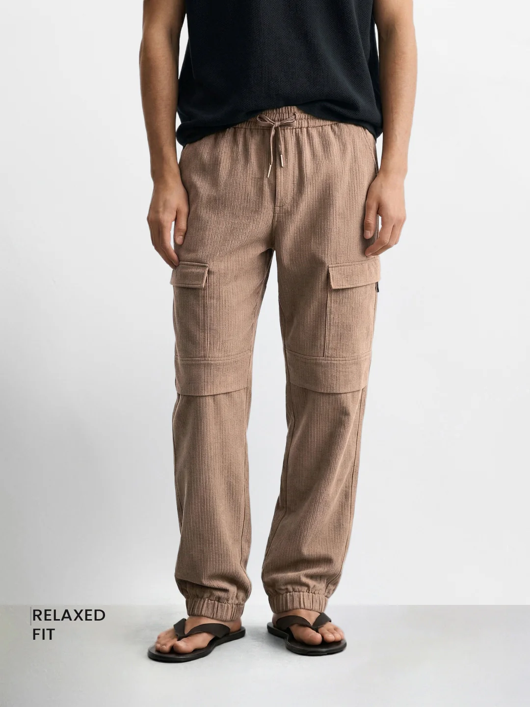 Men's Brown Relaxed Fit Solid Casual Joggers - Image 2