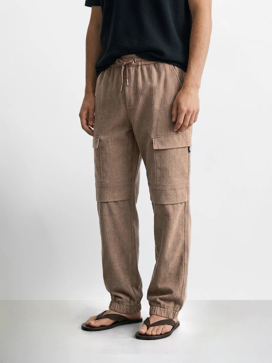 Men's Brown Relaxed Fit Solid Casual Joggers - Image 3