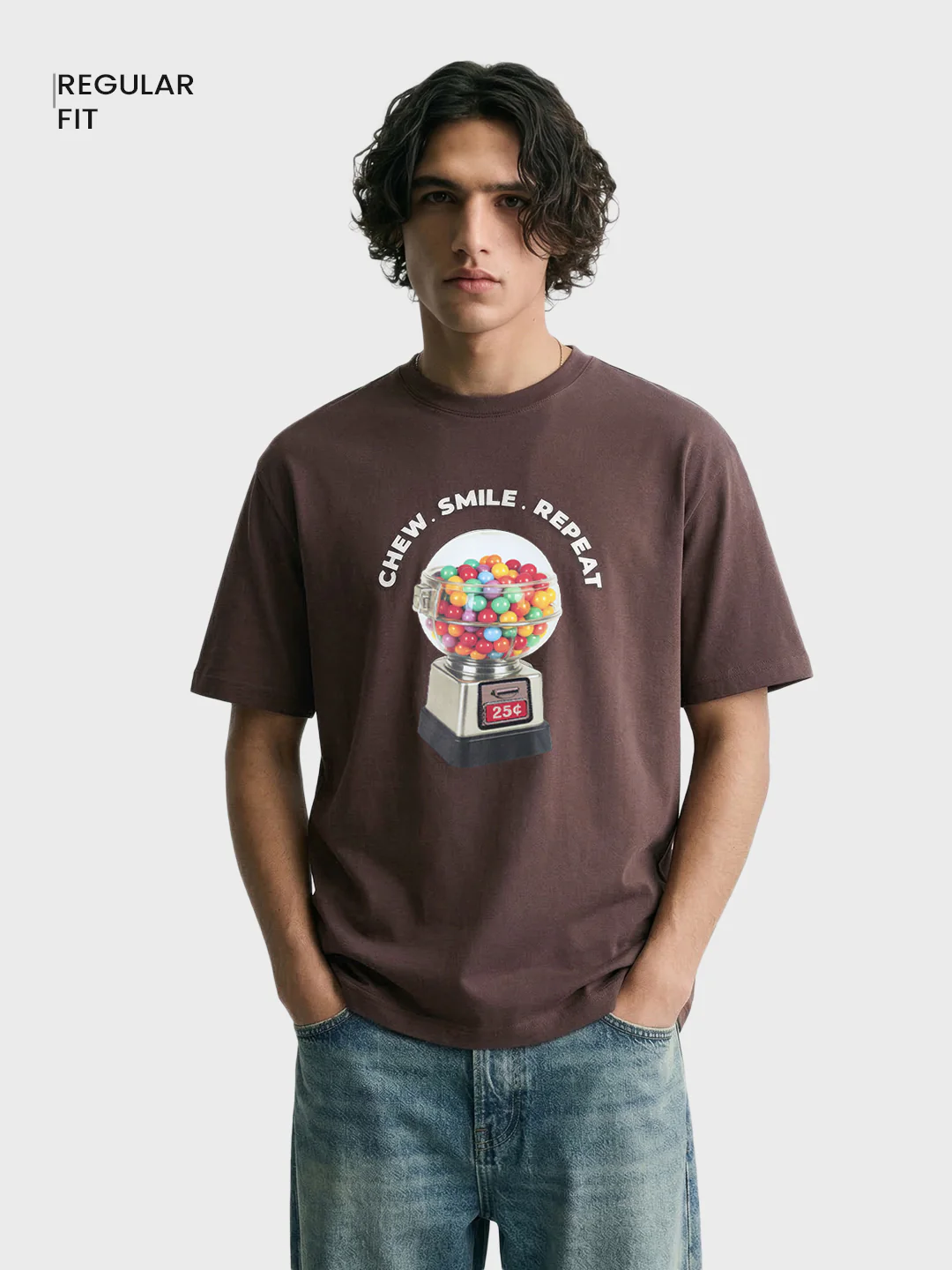Men's Brown Relaxed Fit Printed Casual T-Shirt - Image 2