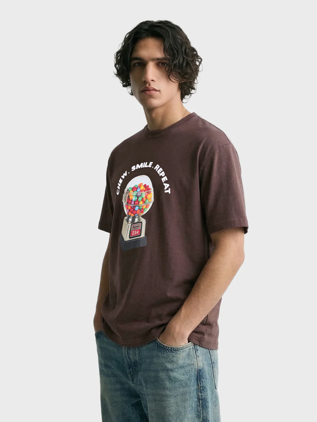Men's Brown Relaxed Fit Printed Casual T-Shirt - Image 3