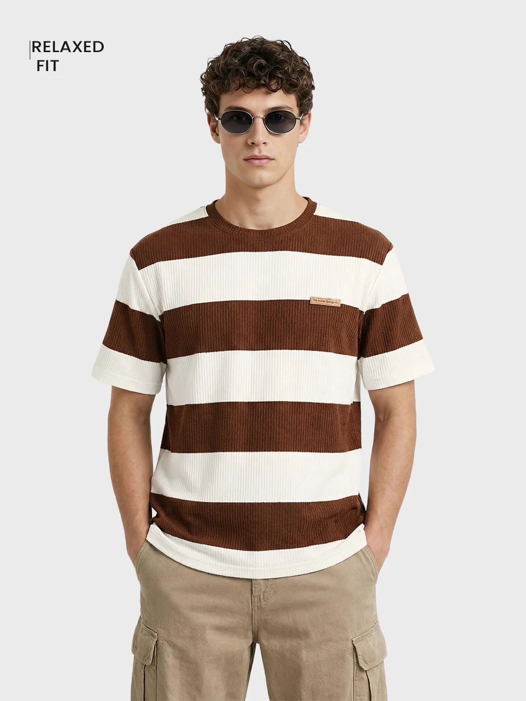 Men's Brown Relaxed Fit Solid Casual T-Shirts - Image 2