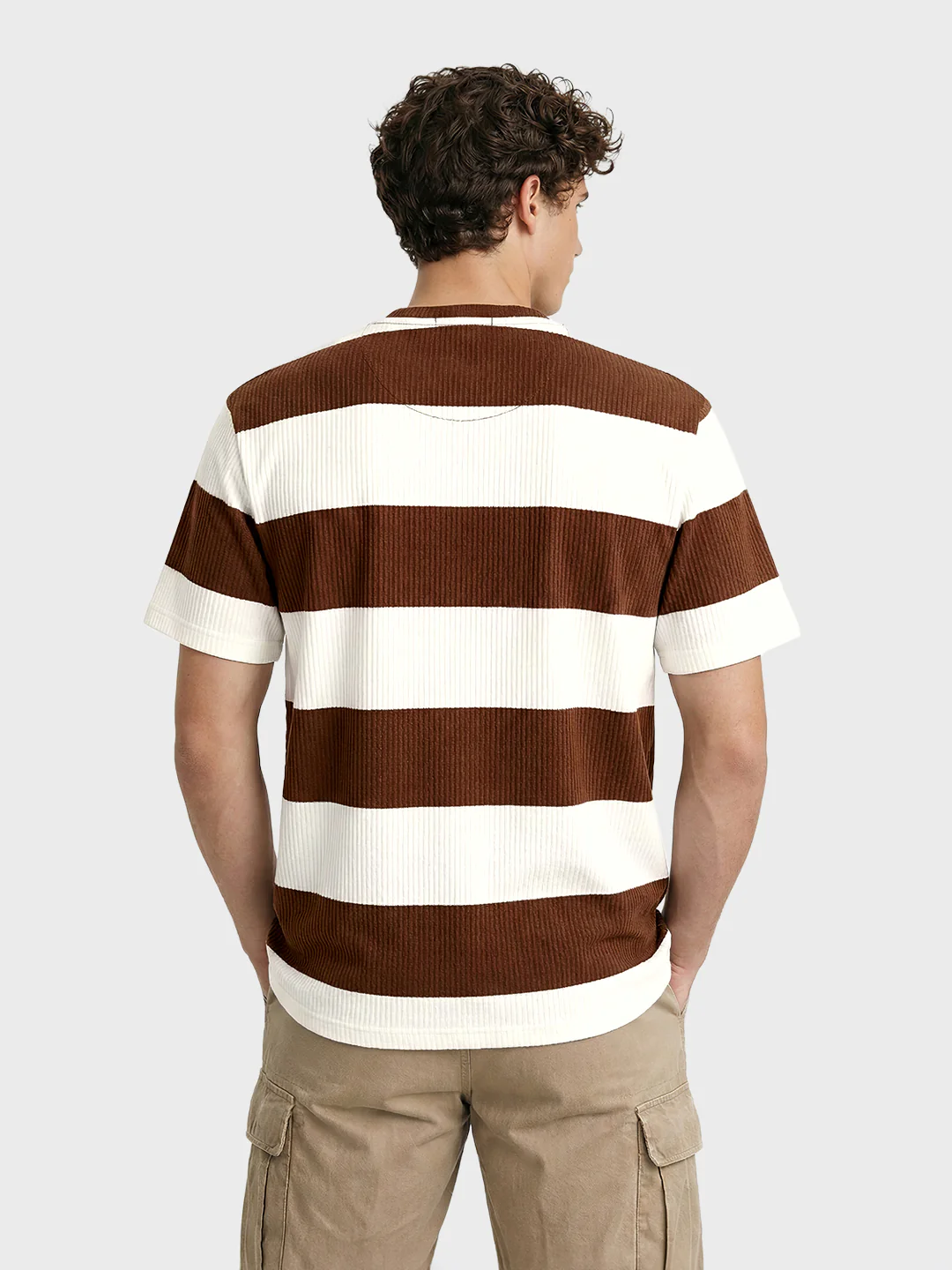 Men's Brown Relaxed Fit Solid Casual T-Shirts - Image 3