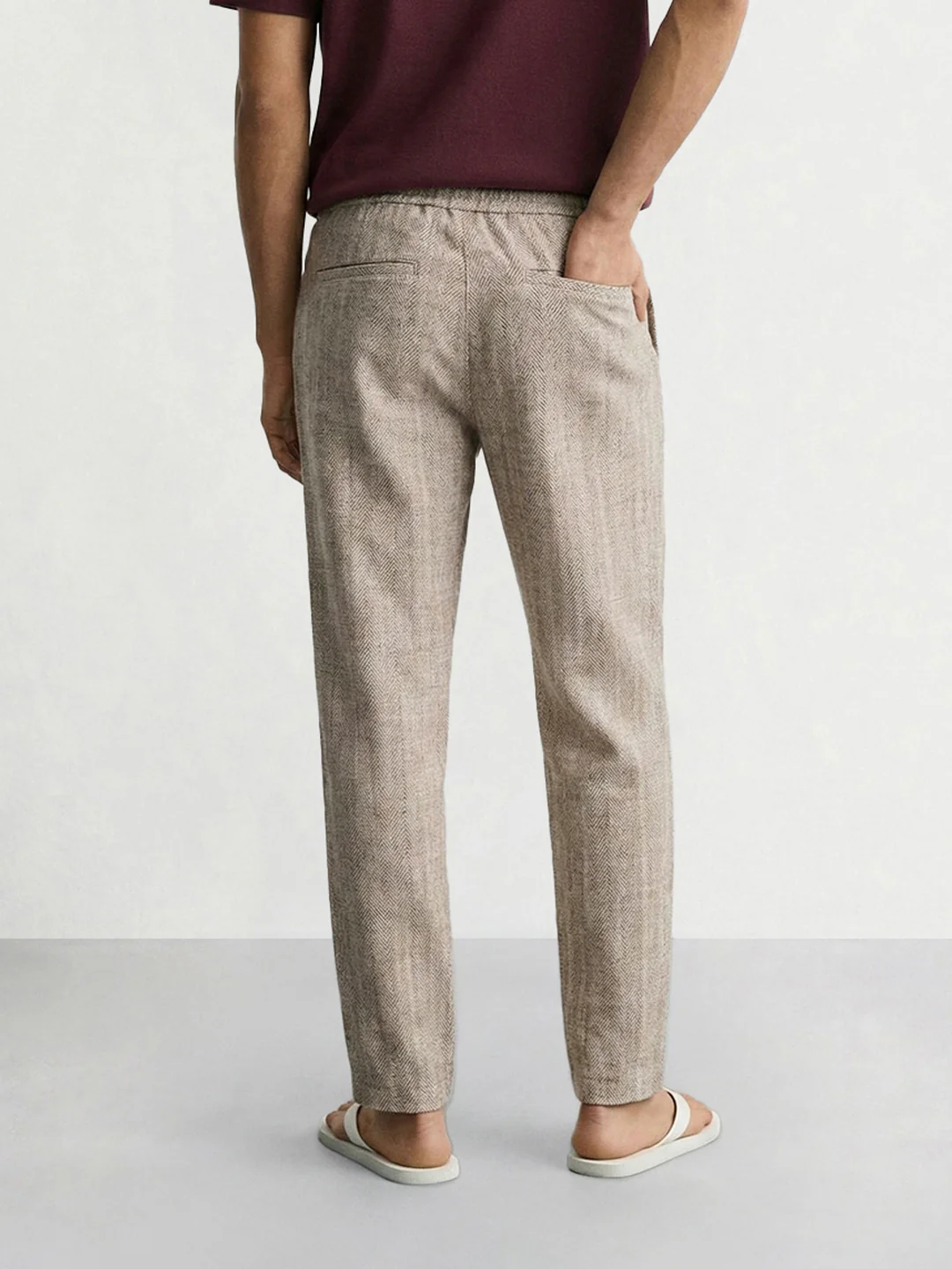 Men's Brown Relaxed Fit Solid Casual Trousers - Image 2