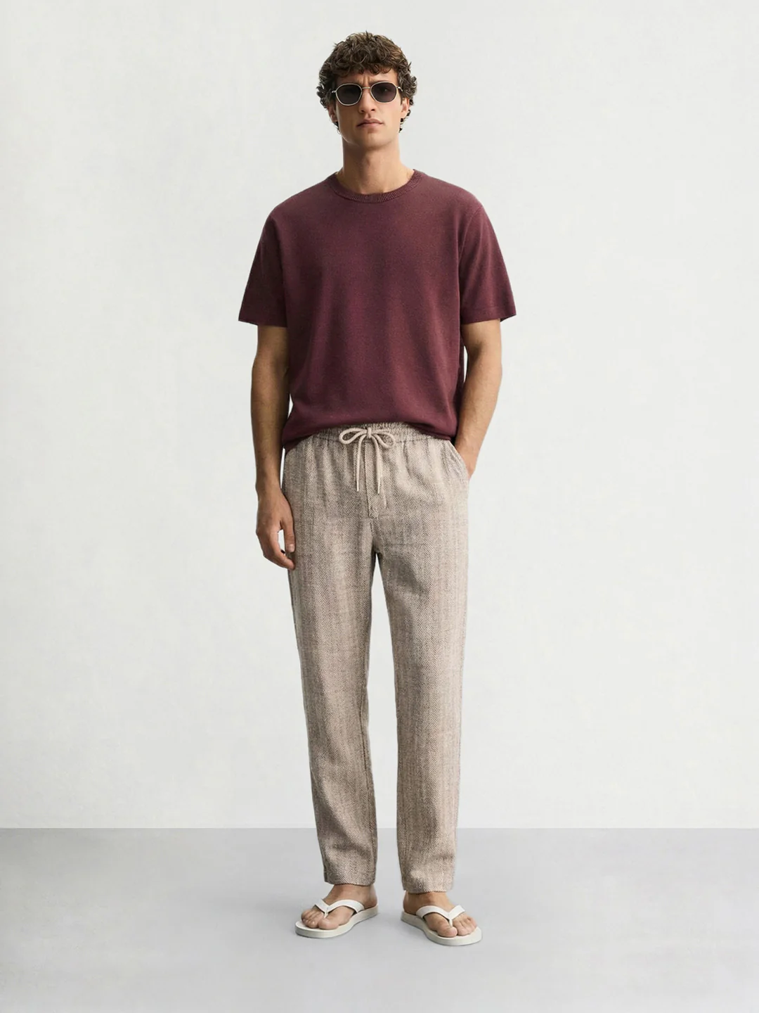 Men's Brown Relaxed Fit Solid Casual Trousers - Image 3