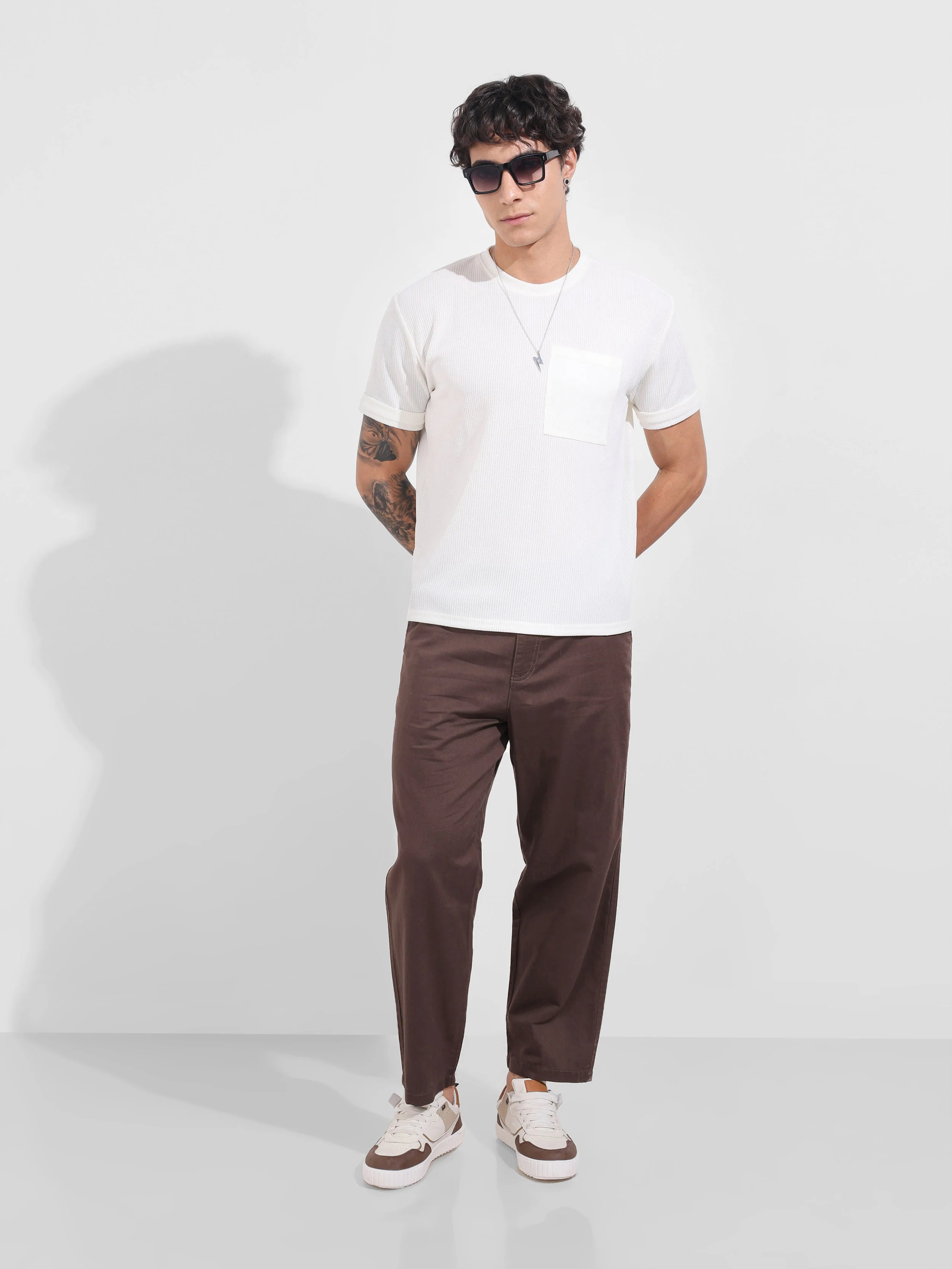 Men's Brown Relaxed Fit Solid Casual Trousers - Image 2