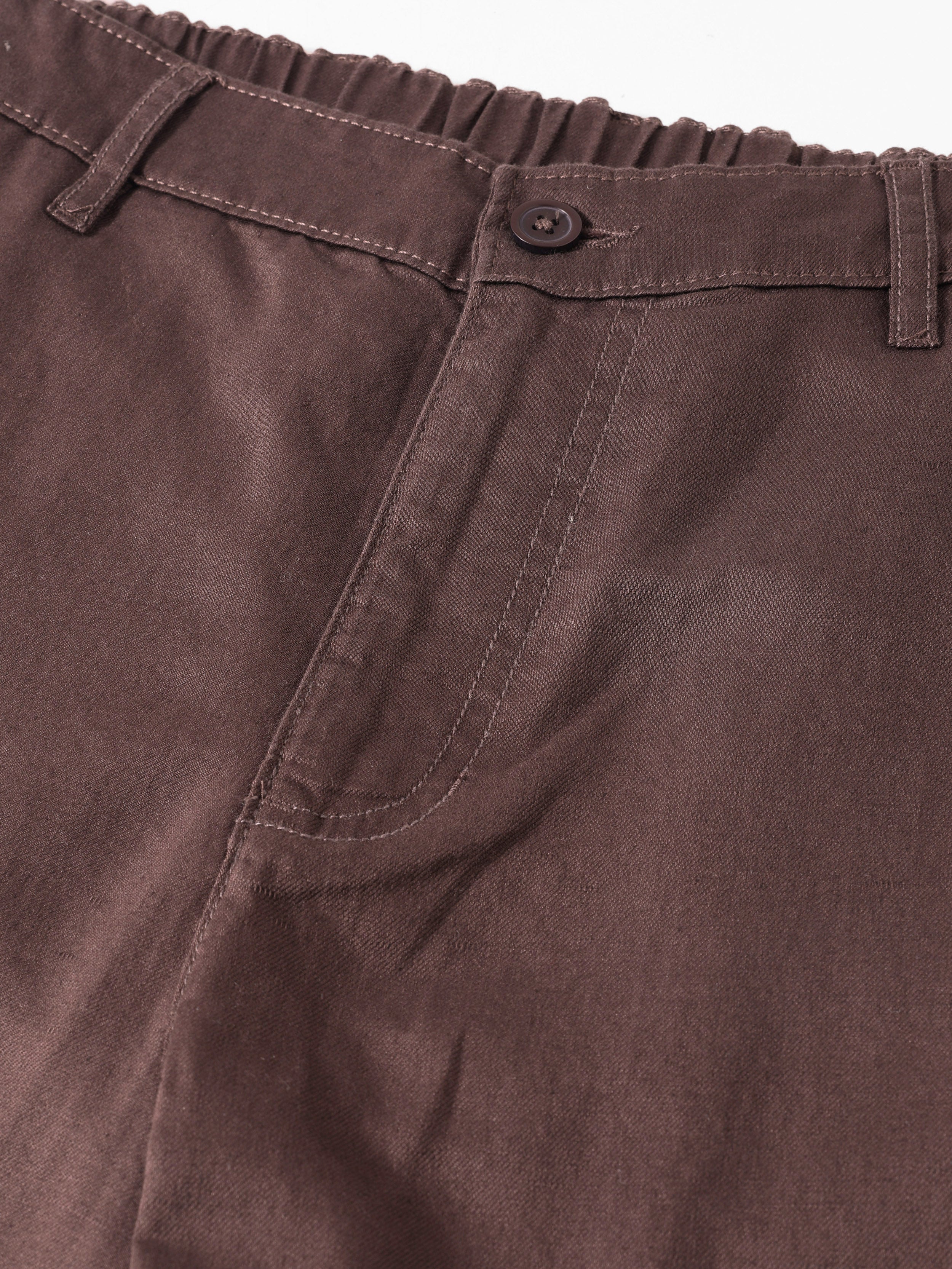 Men's Brown Relaxed Fit Solid Casual Trousers - Image 7