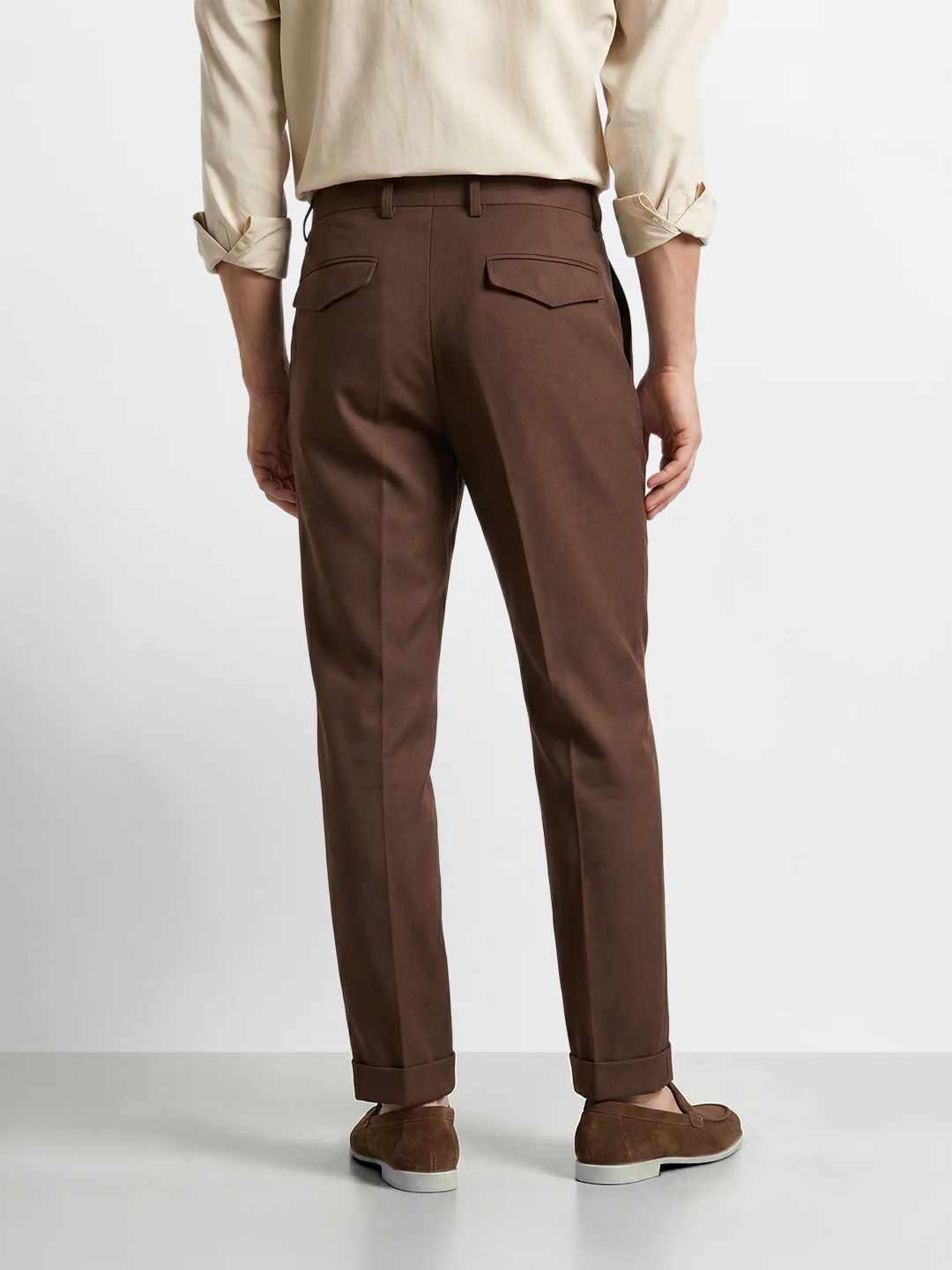Men's Brown Relaxed Fit Solid Casual Trousers - Image 5