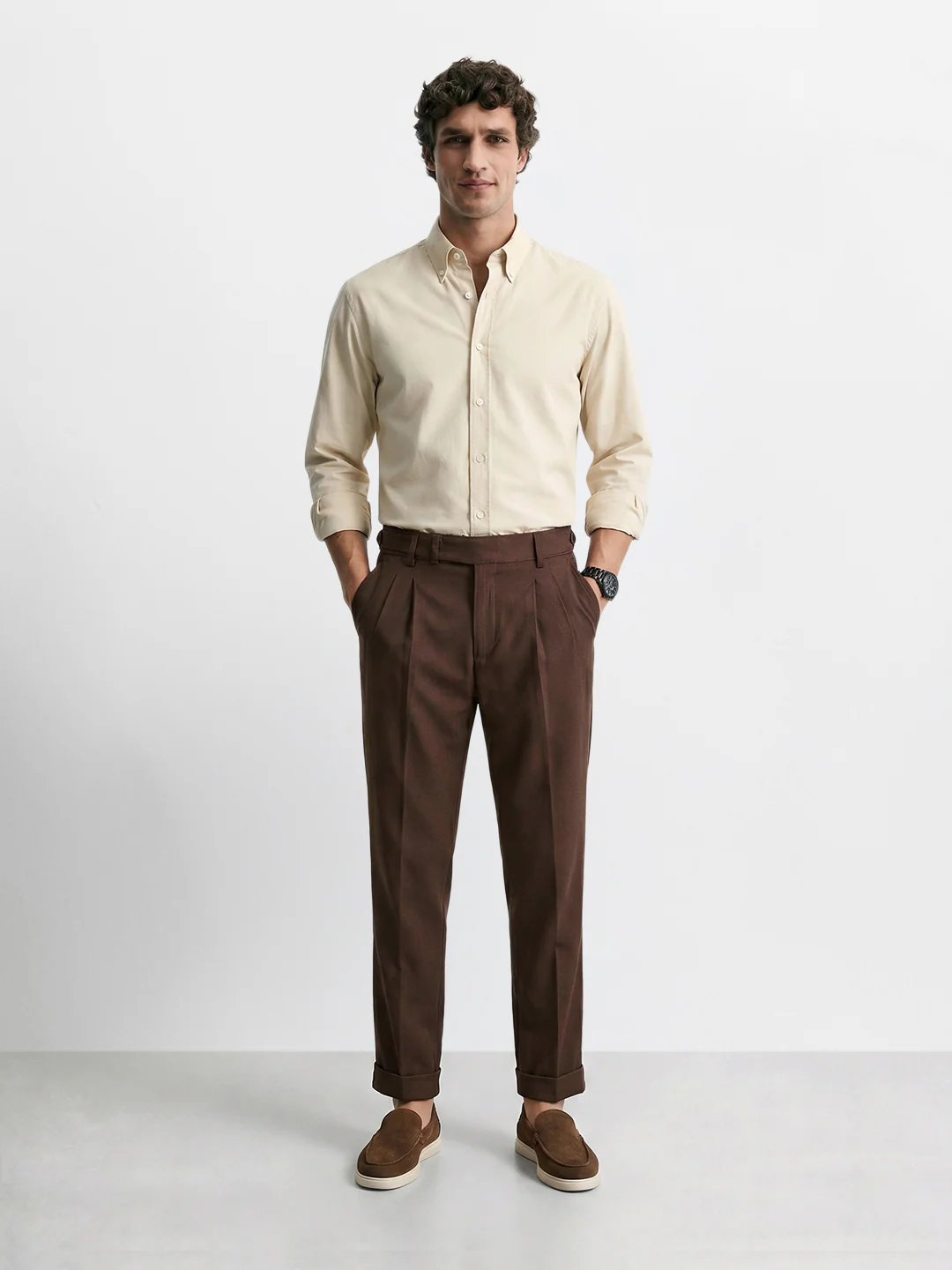 Men's Brown Relaxed Fit Solid Casual Trousers - Image 6