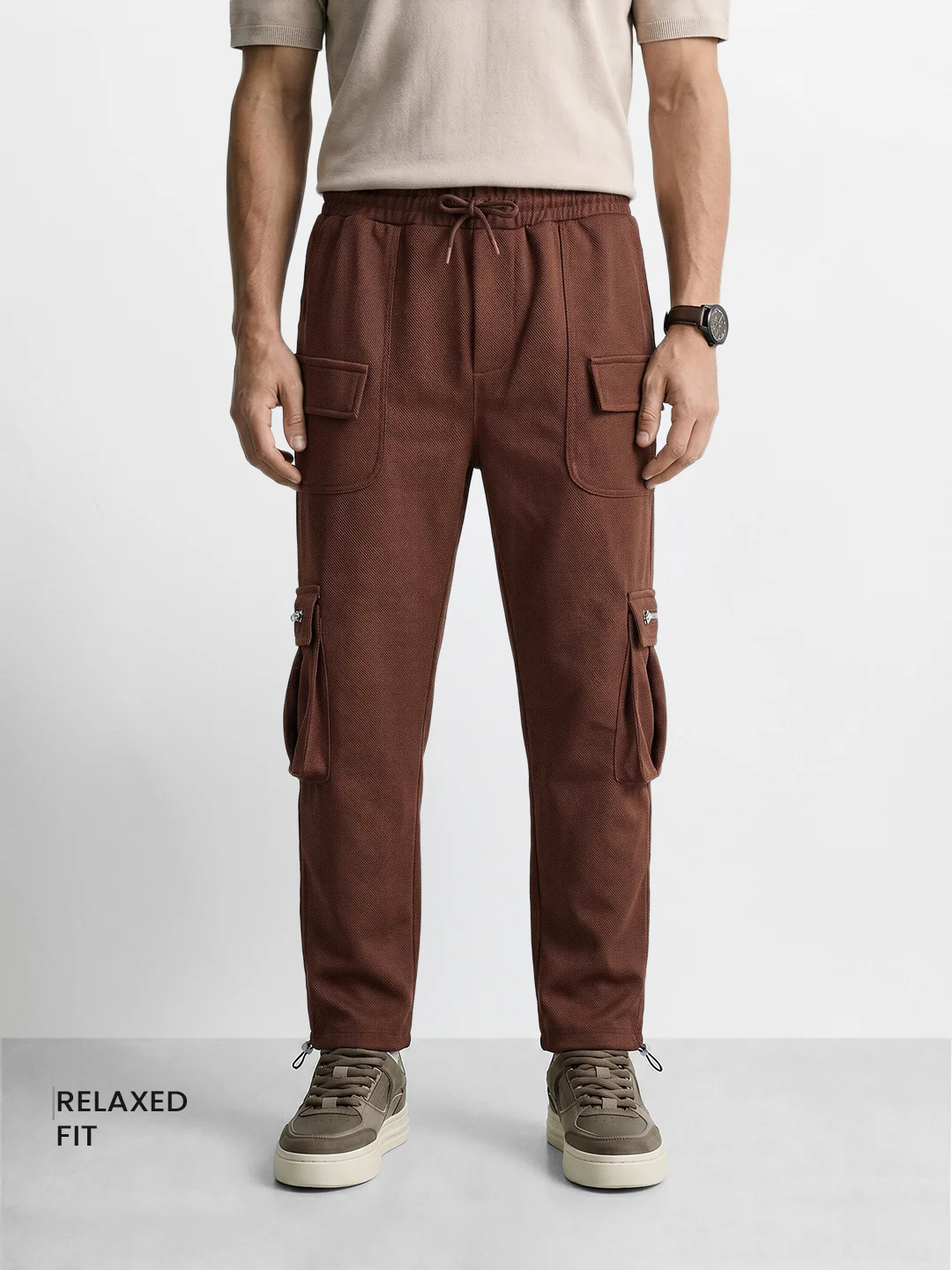 Men's Brown Relaxed Fit Solid Street Wear Joggers - Image 2