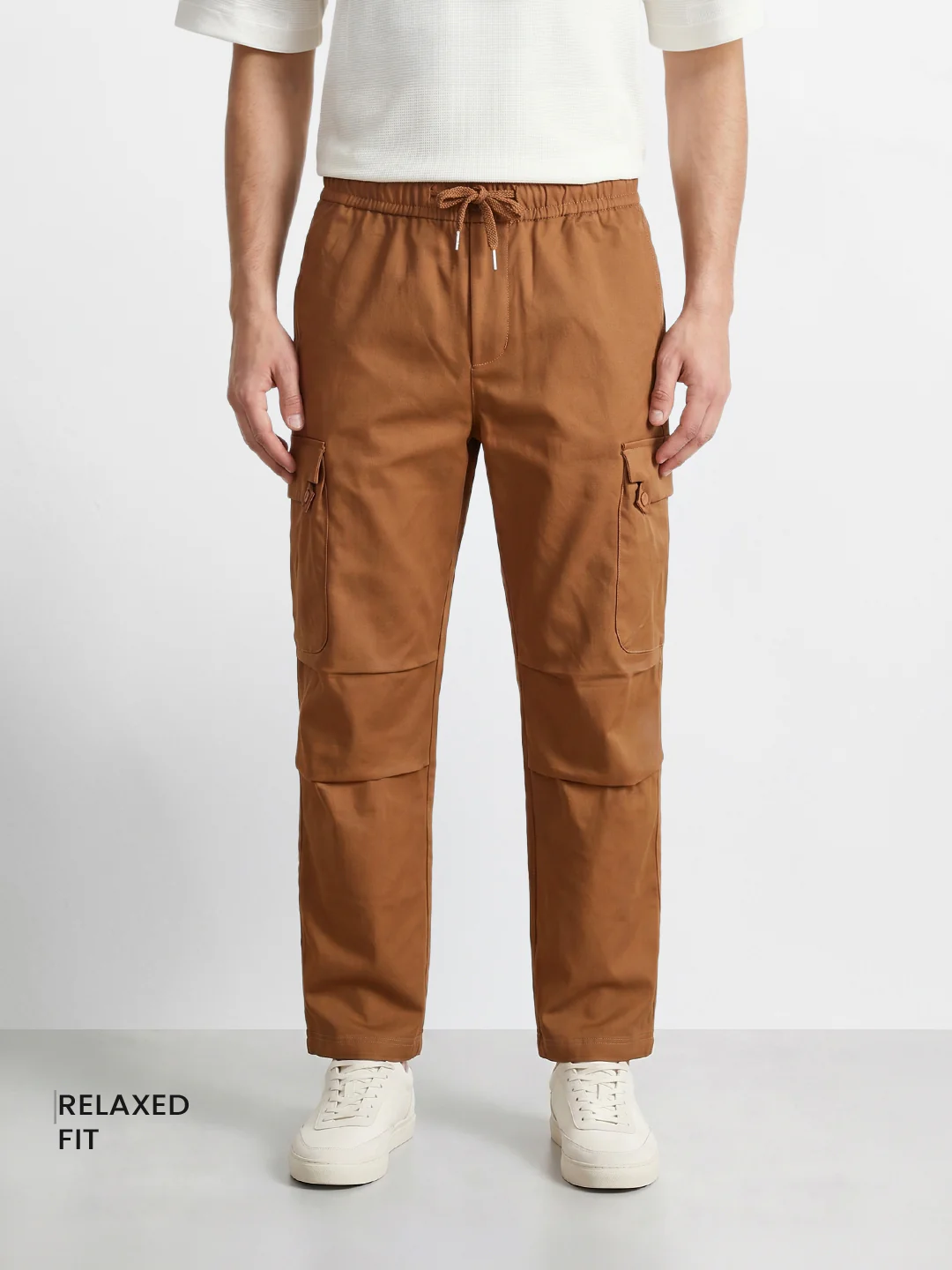 Men's Brown Relaxed Fit Solid Utility Cargo - Image 2