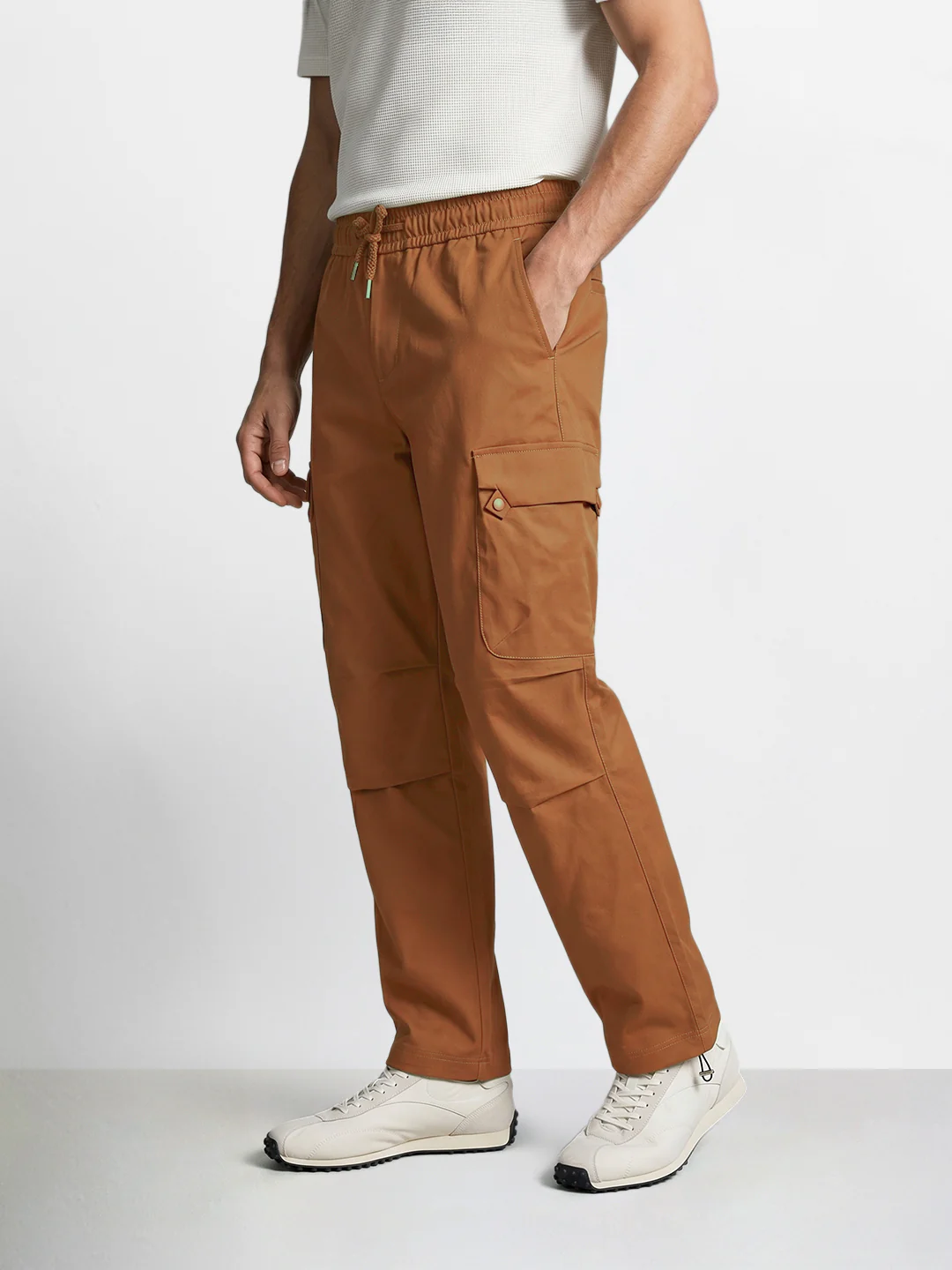 Men's Brown Relaxed Fit Solid Utility Cargo - Image 3