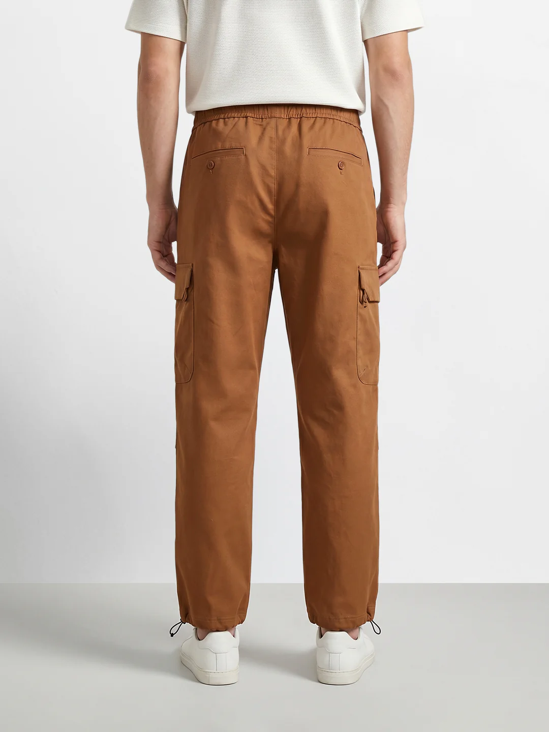 Men's Brown Relaxed Fit Solid Utility Cargo - Image 4