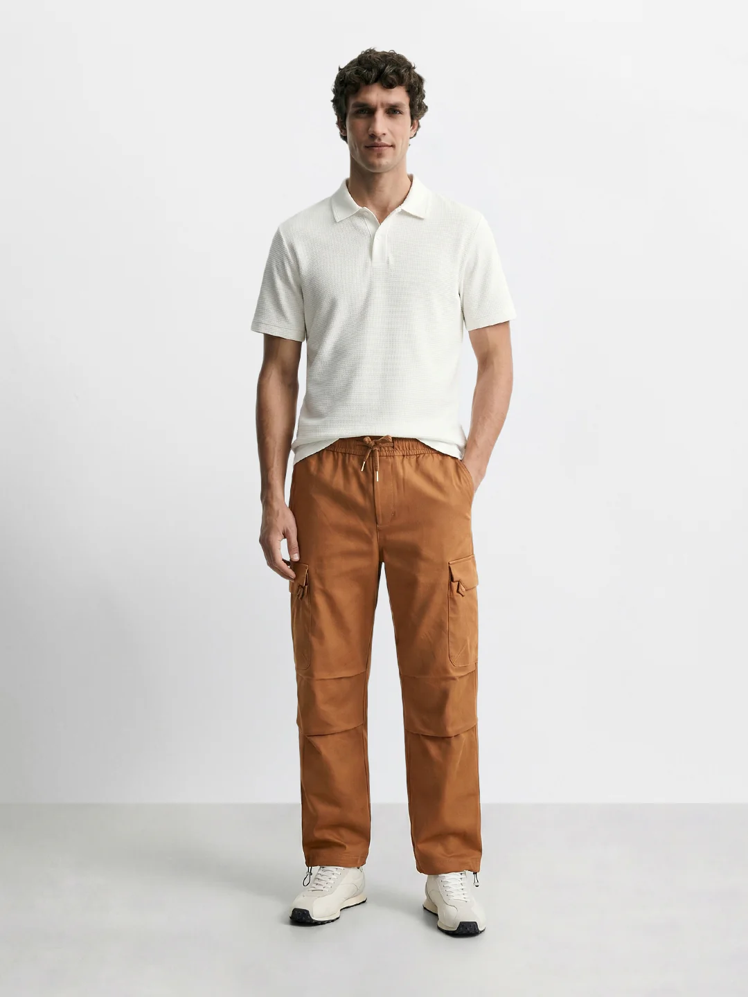 Men's Brown Relaxed Fit Solid Utility Cargo - Image 5