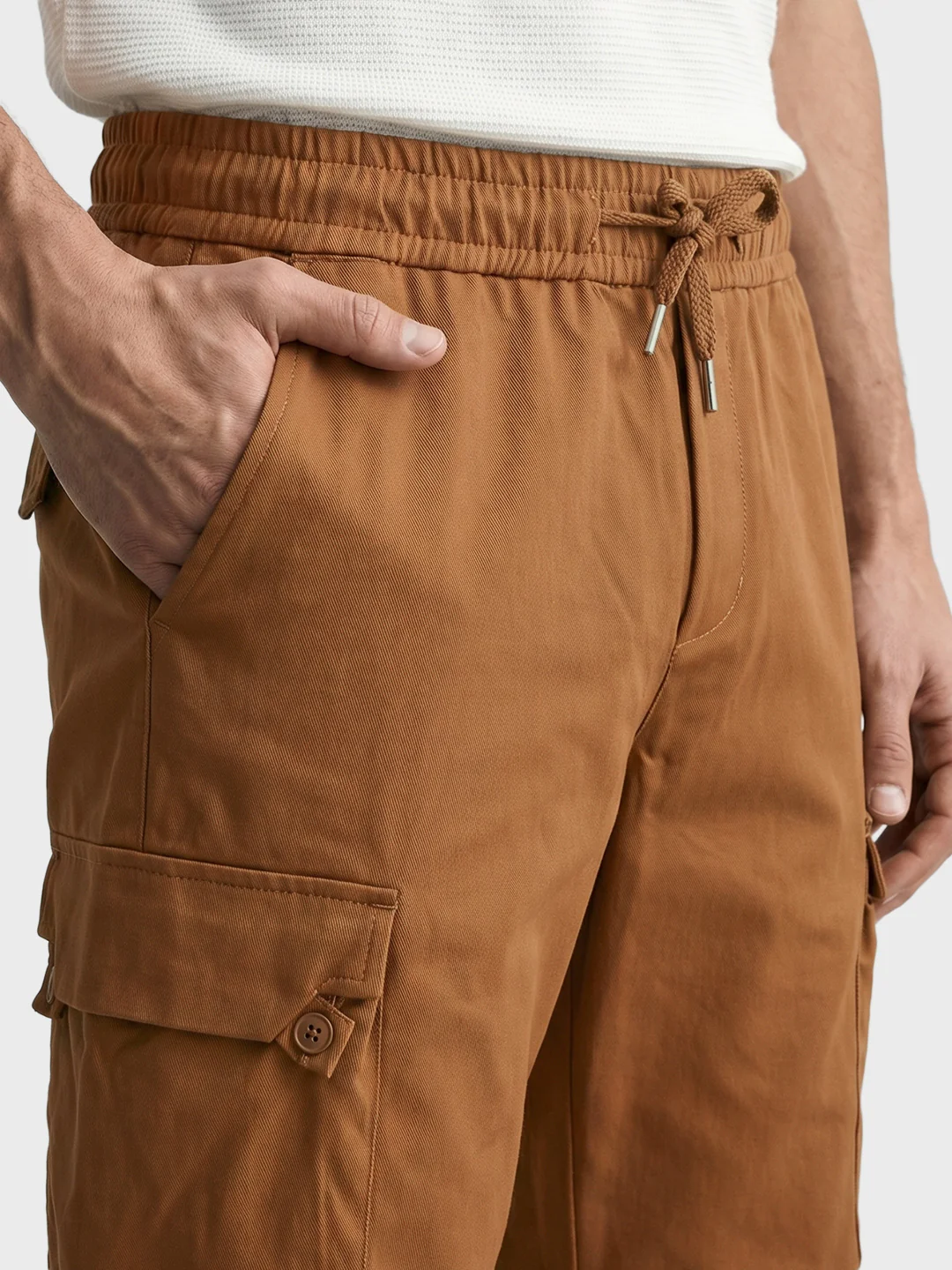 Men's Brown Relaxed Fit Solid Utility Cargo - Image 8