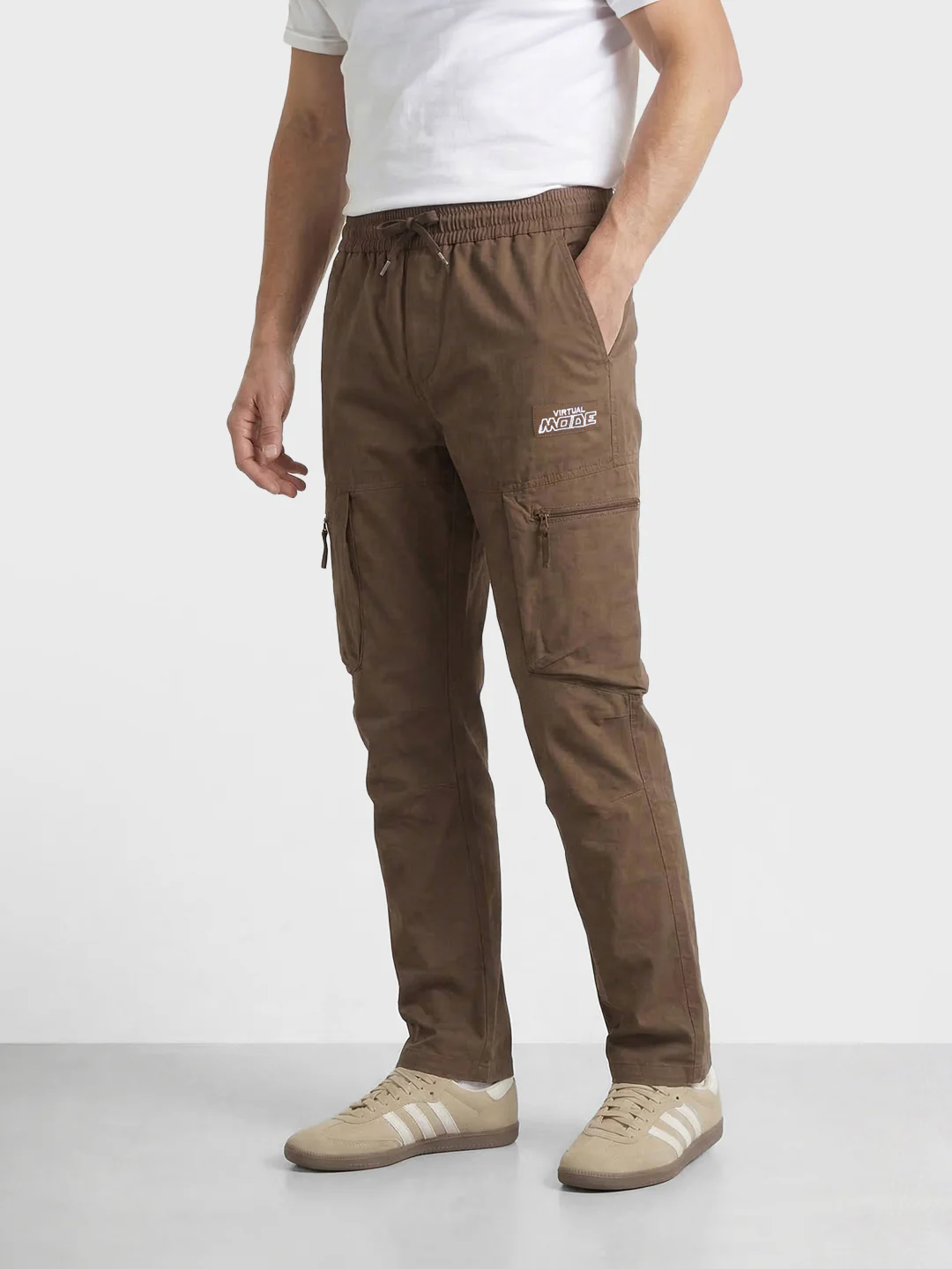 Men's Brown Relaxed Fit Solid Utility Cargo - Image 2