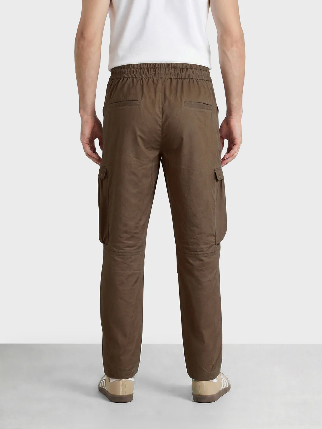 Men's Brown Relaxed Fit Solid Utility Cargo - Image 4