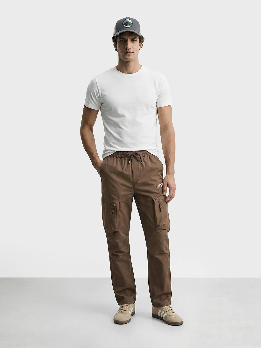 Men's Brown Relaxed Fit Solid Utility Cargo - Image 5