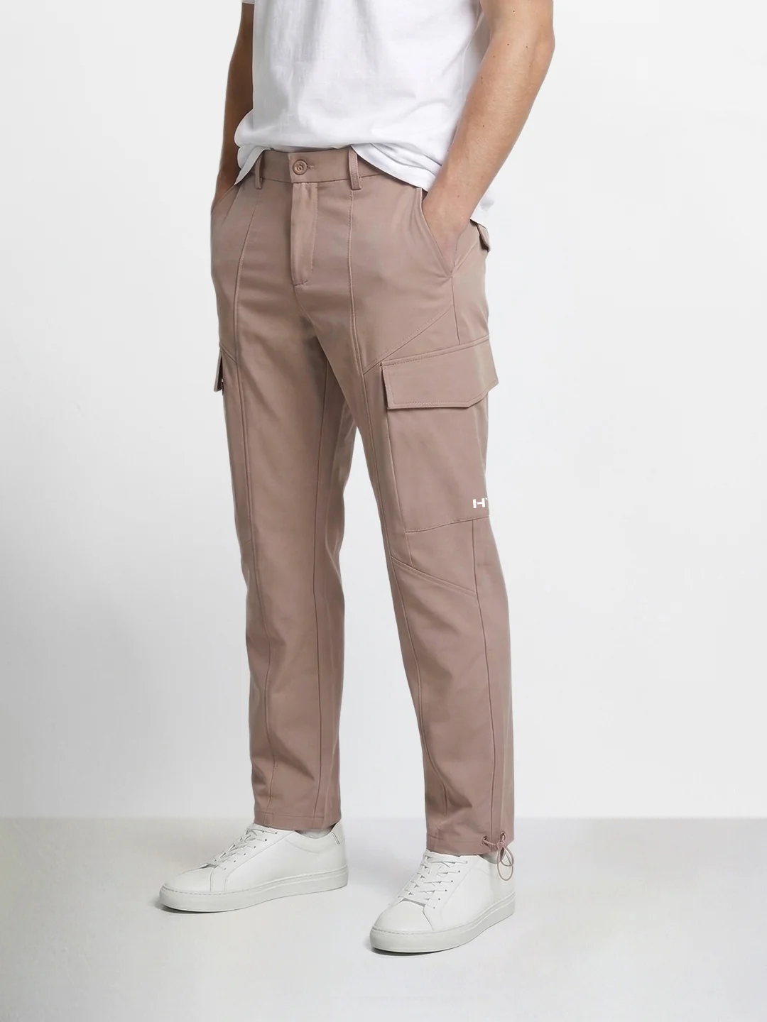 Men's Brown Relaxed Fit Solid Utility Cargo - Image 2