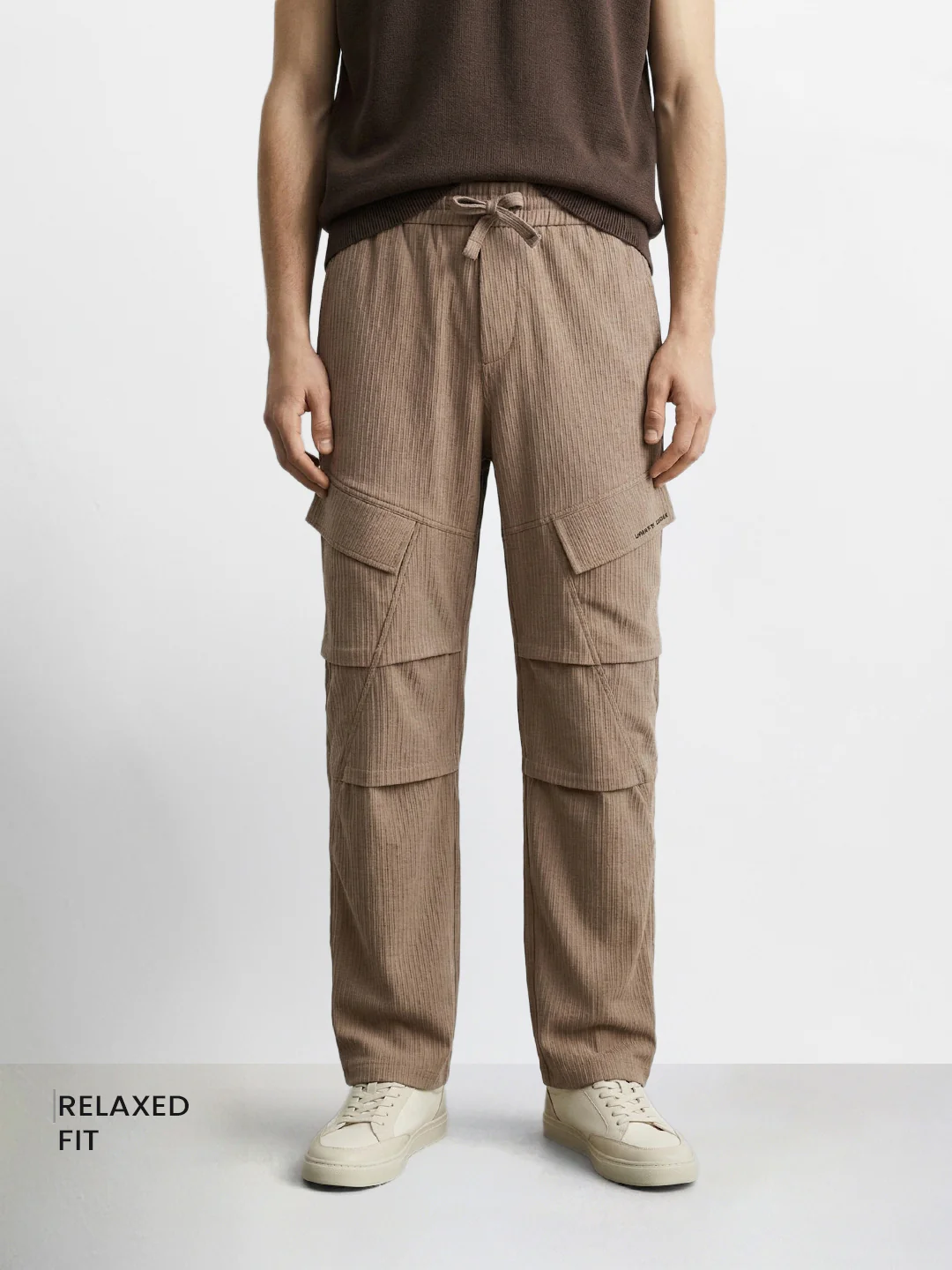 Men's Brown Relaxed Fit Solid Utility Cargo - Image 2