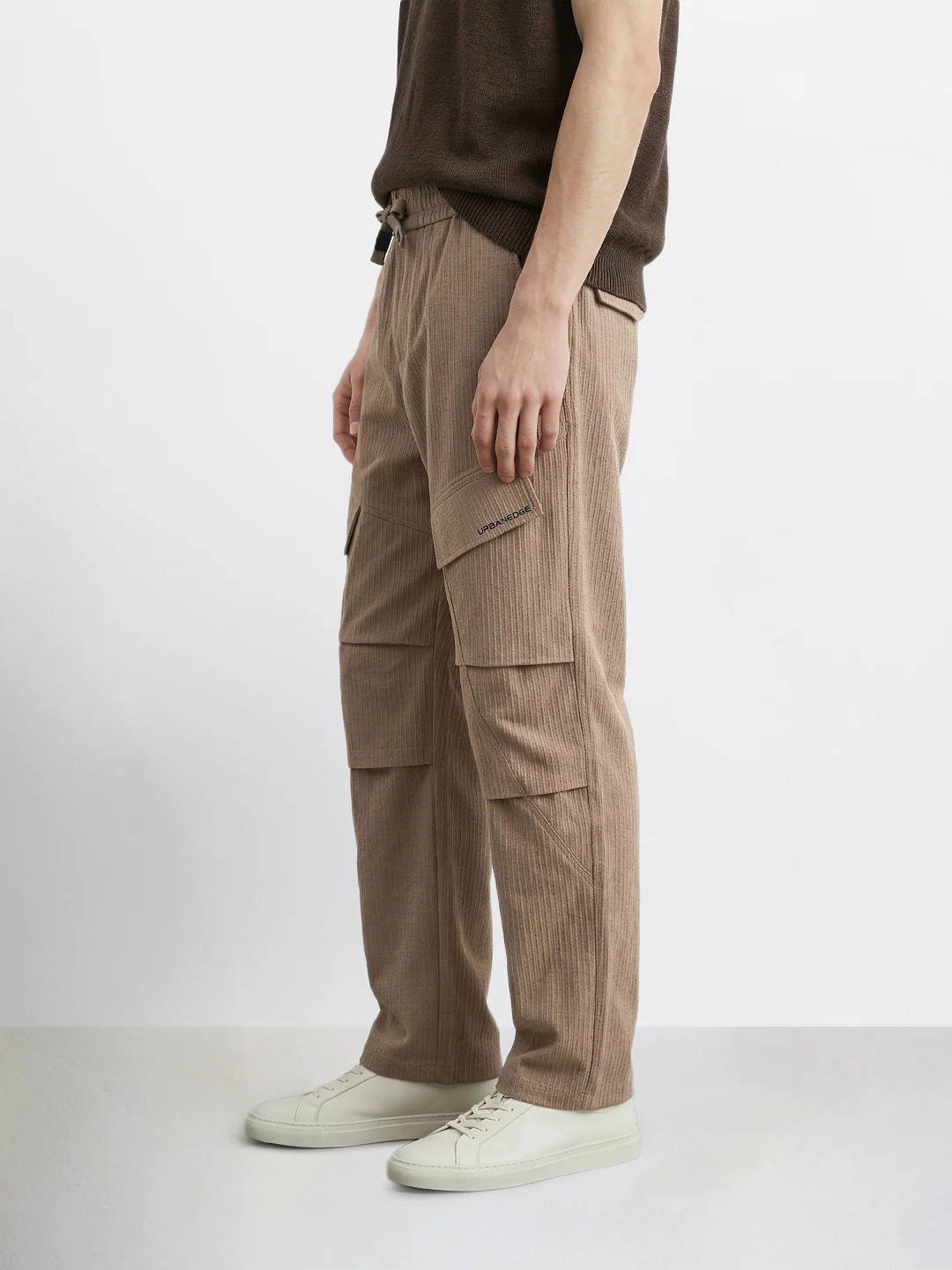 Men's Brown Relaxed Fit Solid Utility Cargo - Image 3