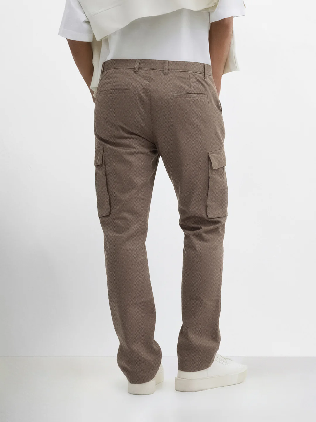 Men's Brown Relaxed Fit Solid Utility Cargo - Image 2