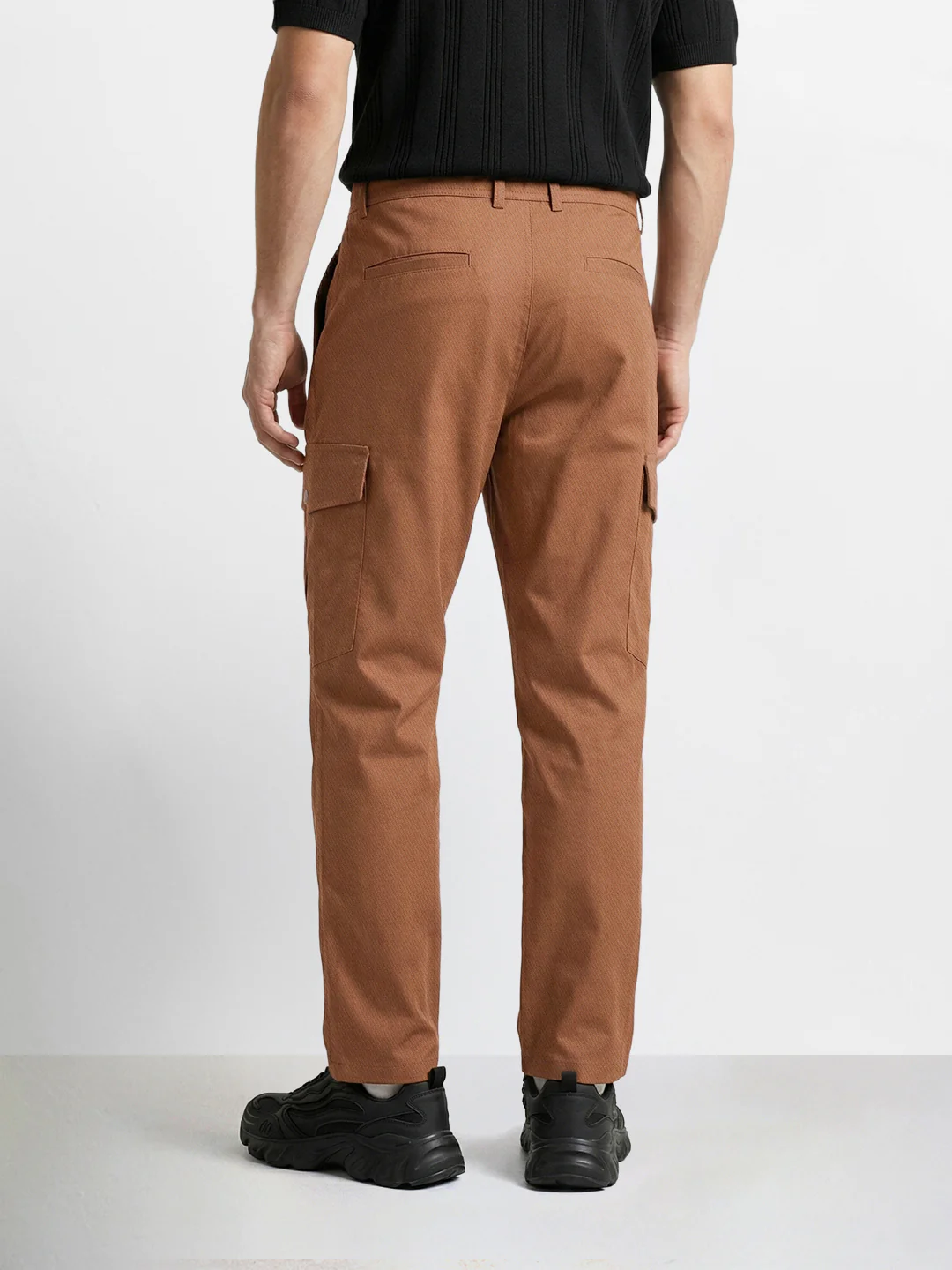 Men's Brown Relaxed Fit Solid Utility Joggers - Image 4